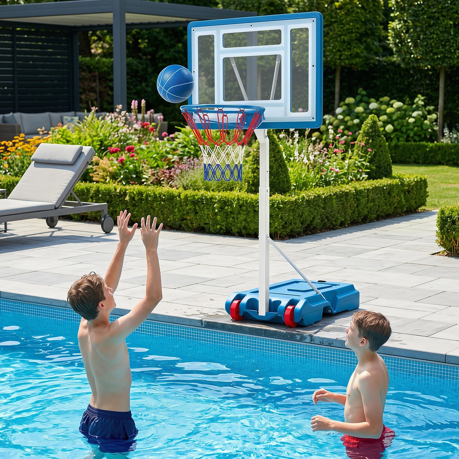 2 Costway Pool Basketball Hoop System Stand w/81cm Shatterproof Backboard & 1-1.2m Adjustable Height, 2 of 3