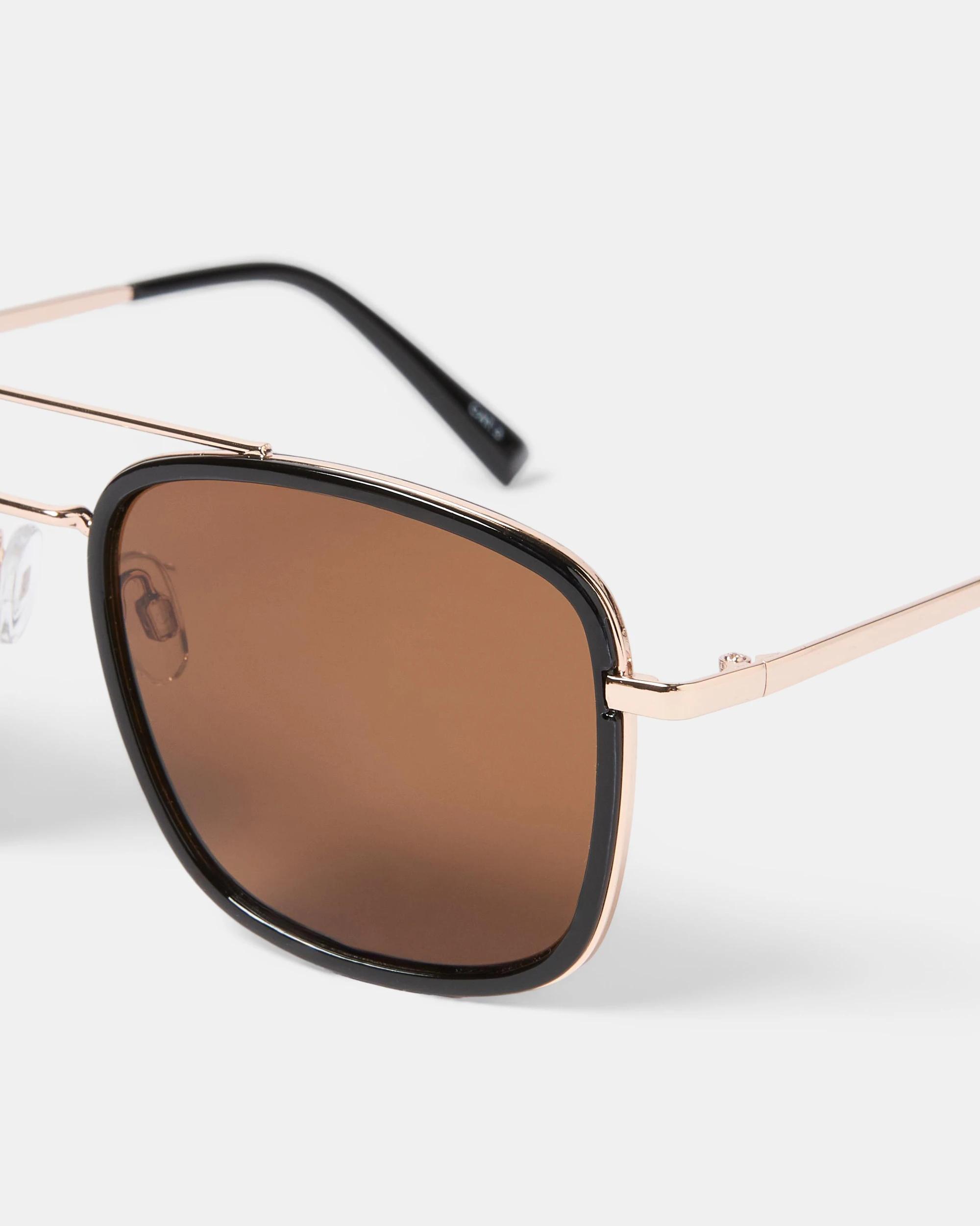 2 Metal Combo Aviator Sunglasses Brown Gold, 2 of 5