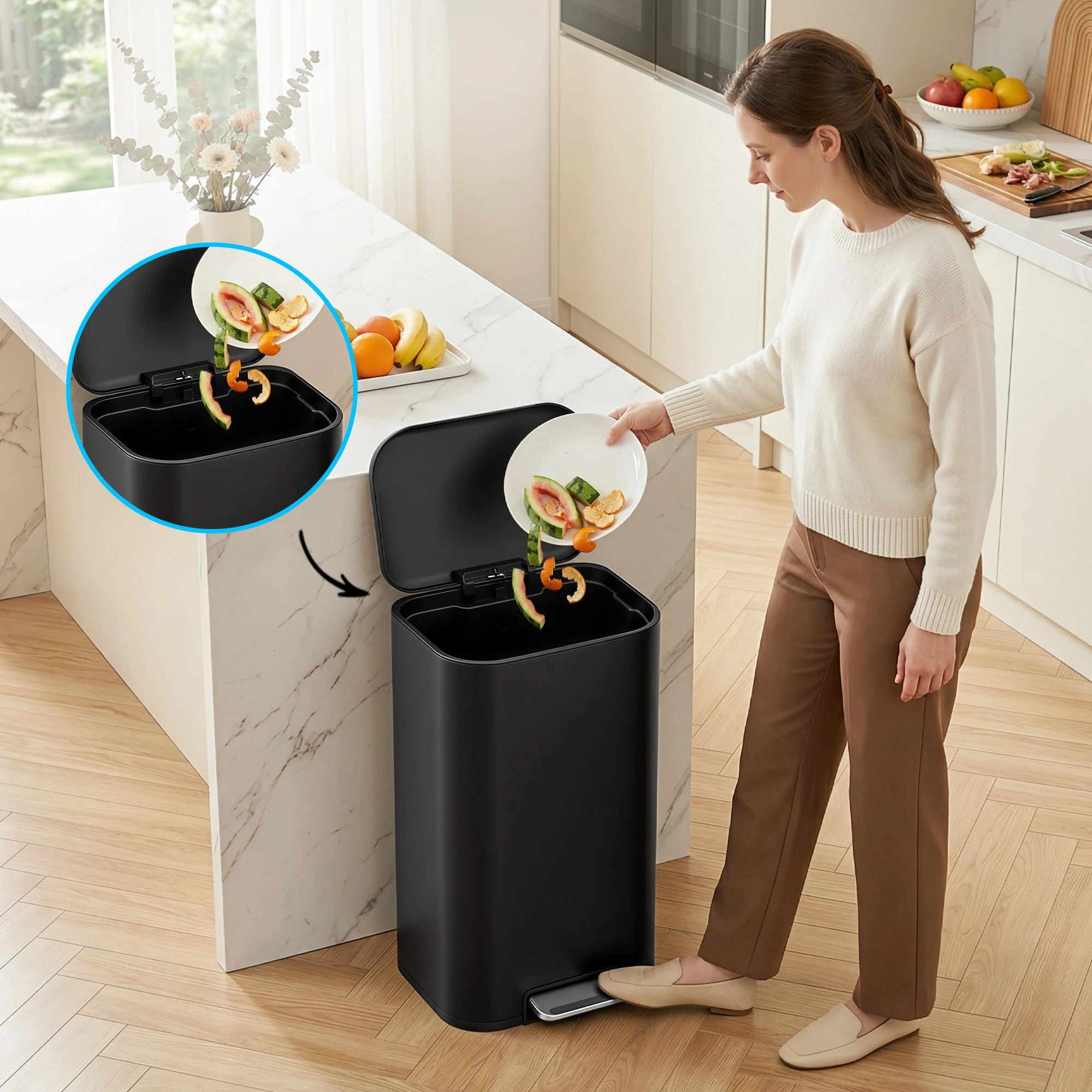 6 Cefito 40L Kitchen Trash Can Pedal Bin Rubbish Bin Steel Soft-Close Lid - Black, 6 of 9