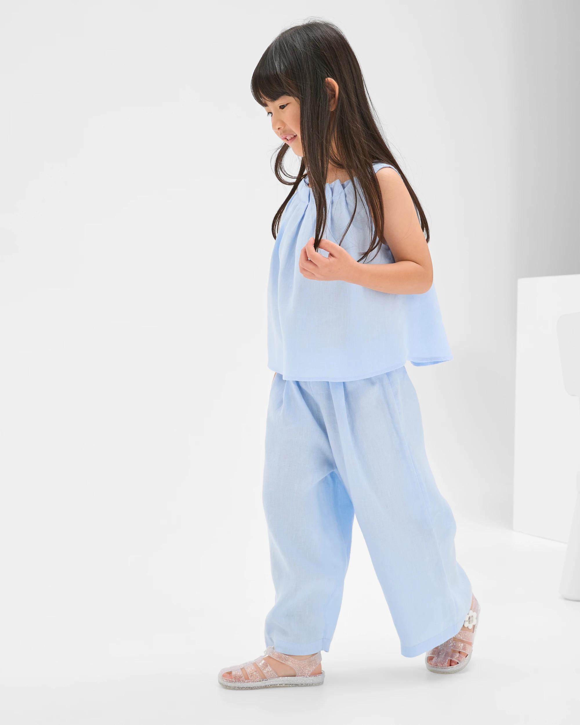 3 Target Kids European Linen Wide Leg Co-Ord Pants LIGHT BLUE, 3 of 6