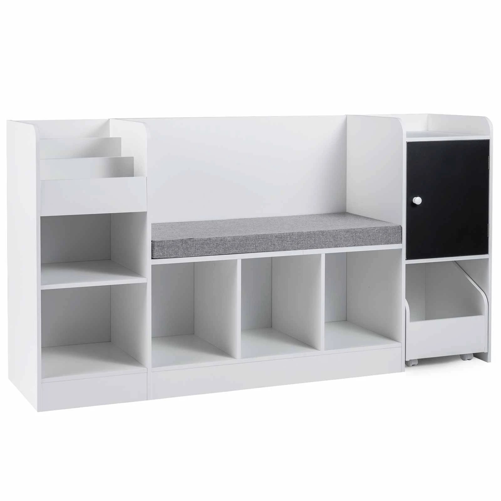 1 Costway 7 Cubby Bookshelf Bookcase Bench Adjustable Shelf Rolling Toy Storage Organizer - White, 1 of 2