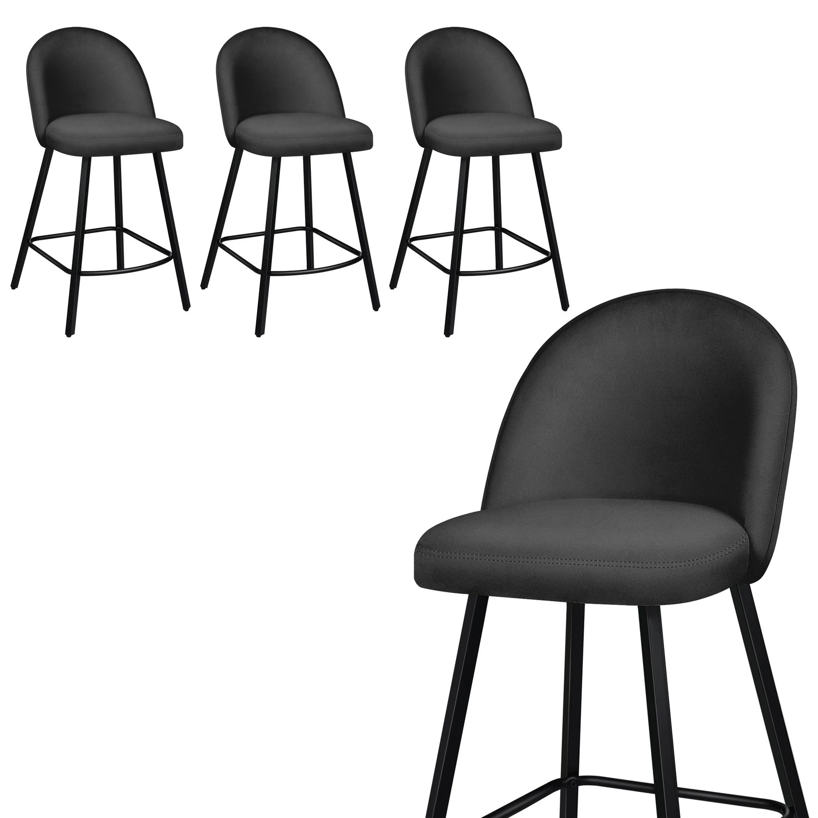1 Alfordson 4x Bar Stools Velvet Chair - Dark Grey, 1 of 9