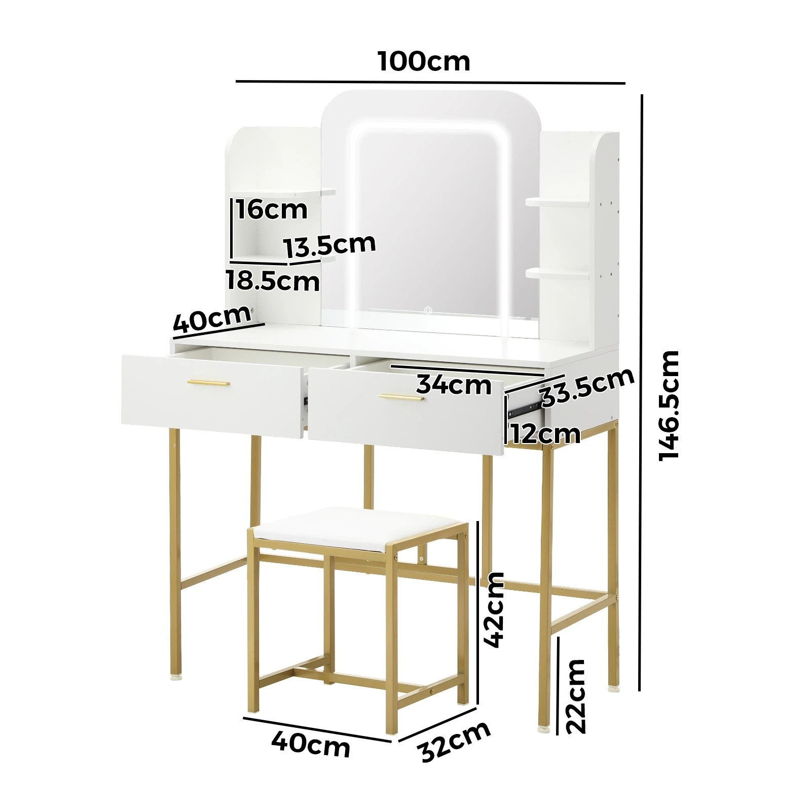 9 Oikiture Dressing Table Stool Set Makeup Led Mirror Vanity Iron Desk
 - Multi, 9 of 9