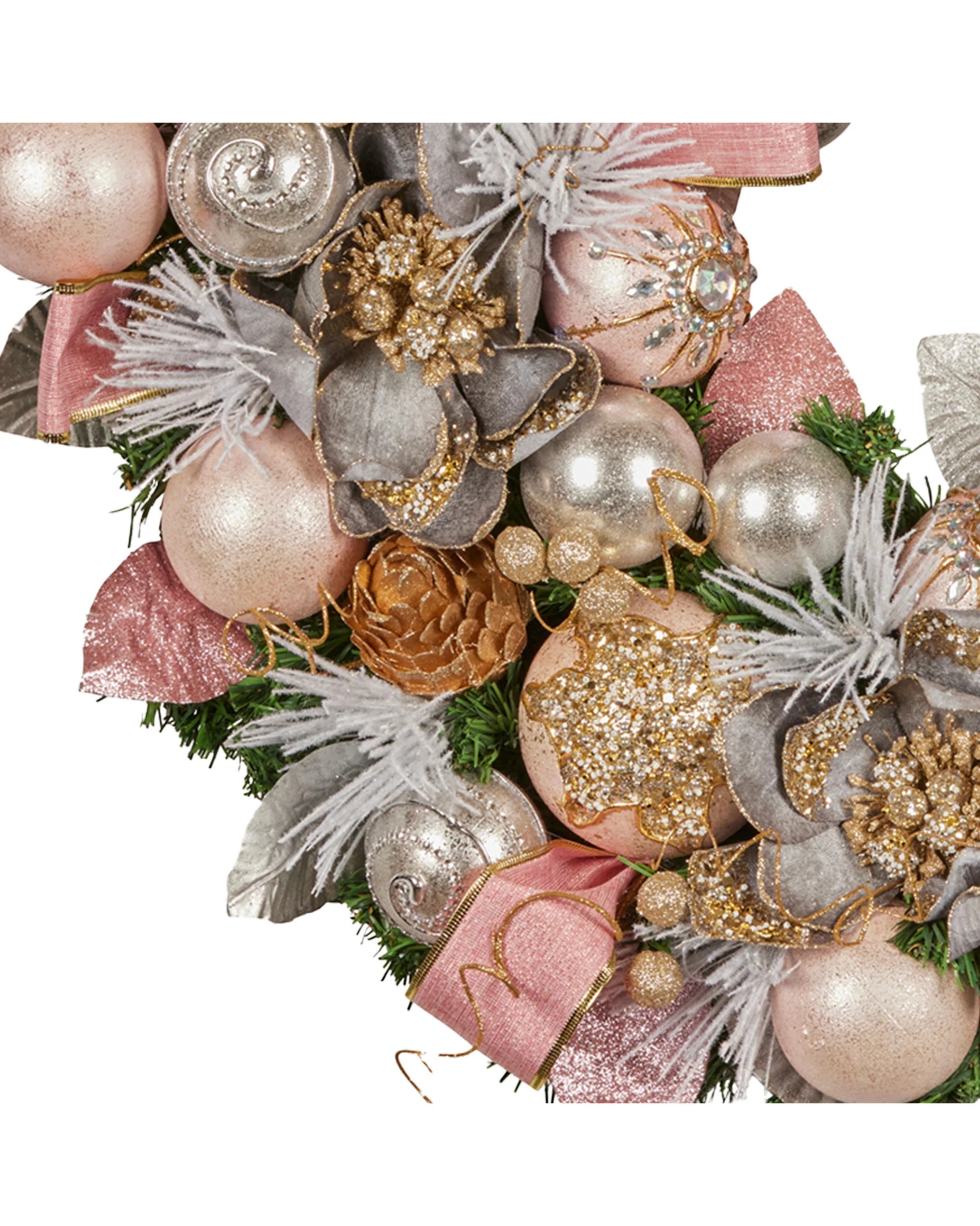 2 Christabelle 71cm Christmas Wreath Pink Front Door Decoration Jewelled Baubles Flowers Pine Cones Ribbons Ornaments, 2 of 9