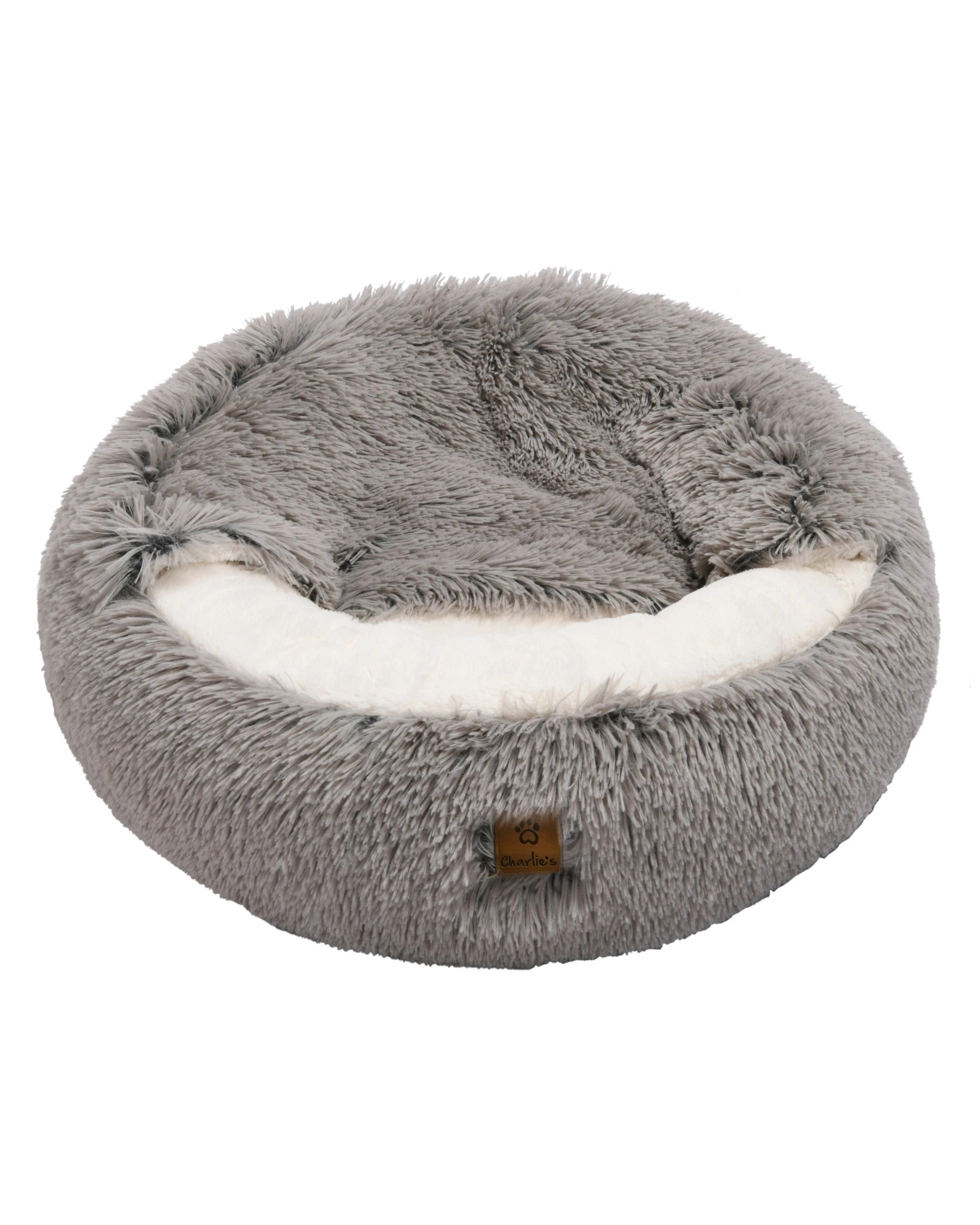 5 Charlie's Snookie Hooded Faux Fur Calming Dog Bed Small - Grey, 5 of 6