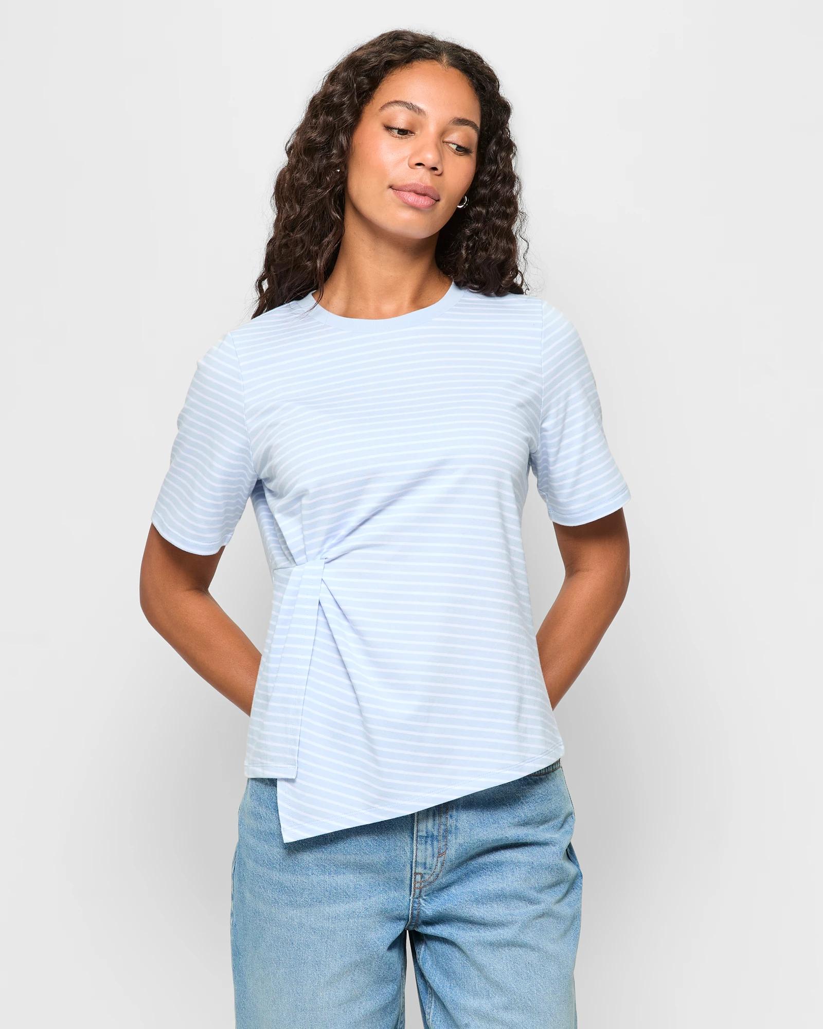 1 Target Australian Cotton Blend Asymmetrical Tuck T-shirt SUMMER BLUE STRIPE, 1 of 5