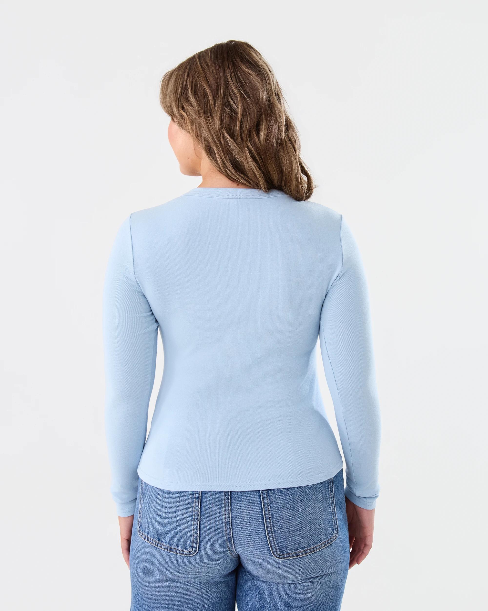 3 Long Sleeve Rib Scoop Neck T-shirt Chmbr Blue, 3 of 5