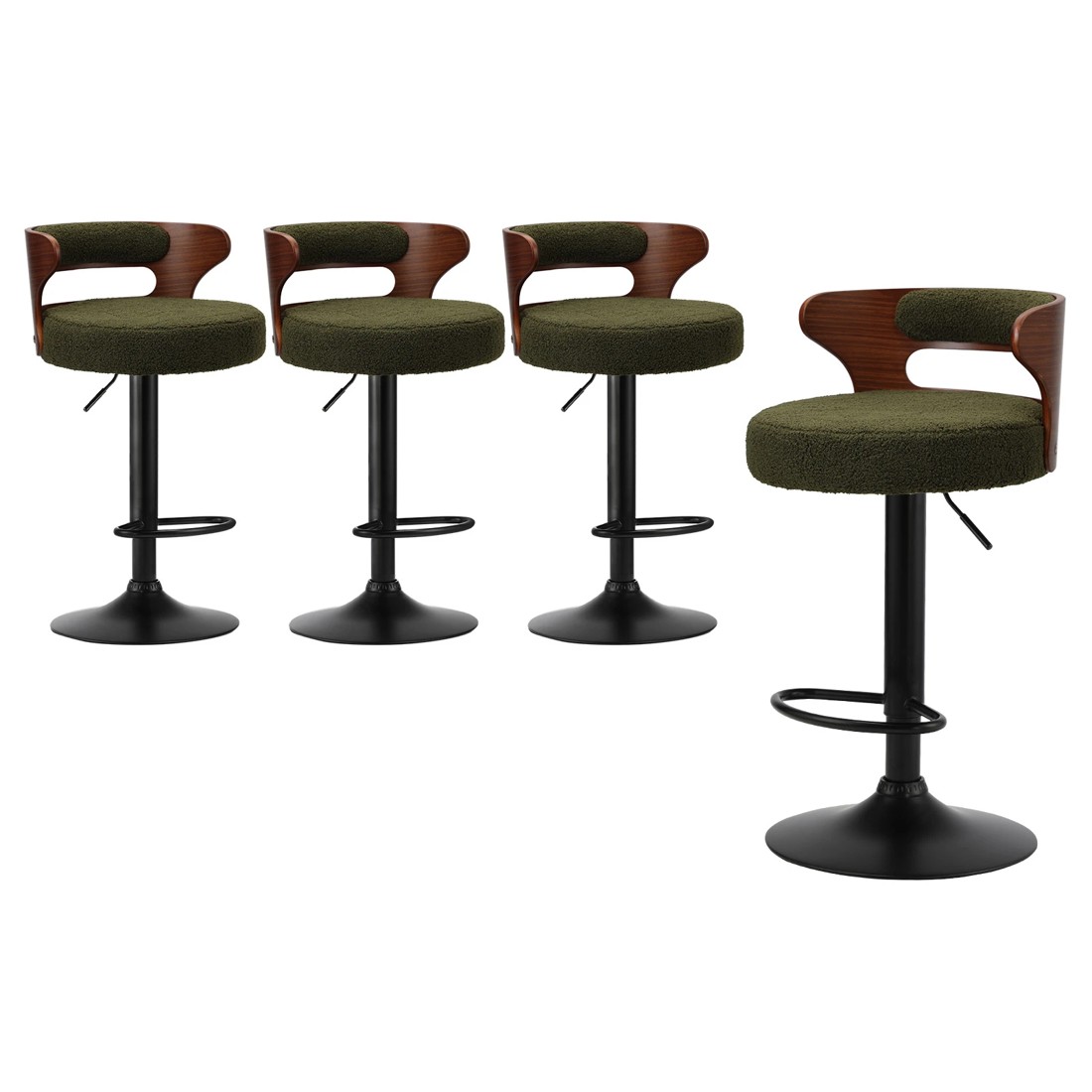 1 Oikiture 4x Bar Stools Kitchen Gas Lift Swivel Chairs Stool Wooden Boucle
 - Green, 1 of 5