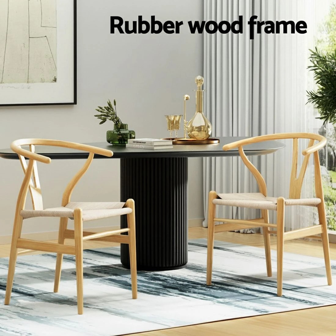 3 1 Set of 6 Artiss Dining Chairs Wooden Rattan Seat Wishbone Back - Natural, 3 of 5