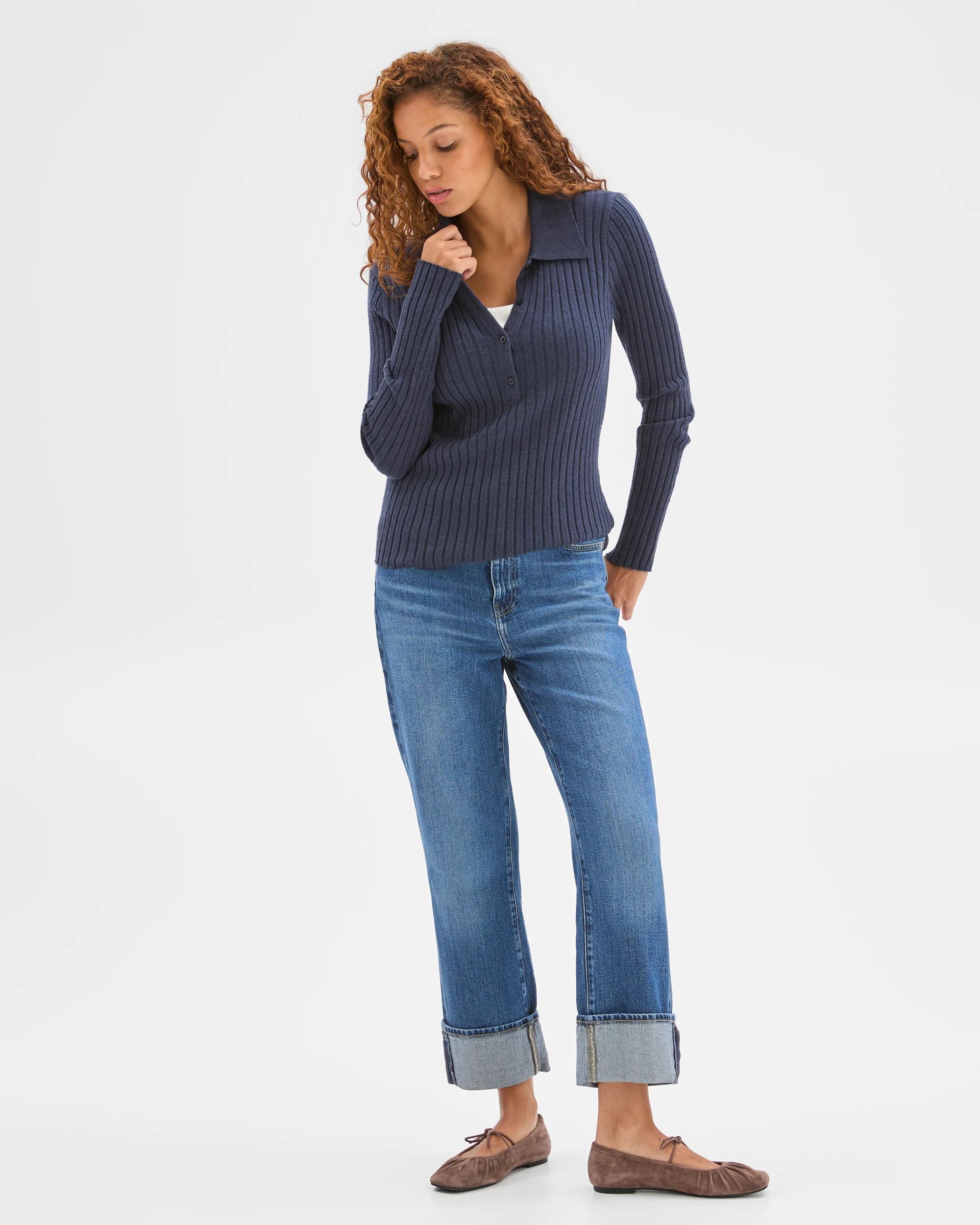 2 Target Woman Fine Knit Double Layer Polo Jumper NAVY MARLE, 2 of 6
