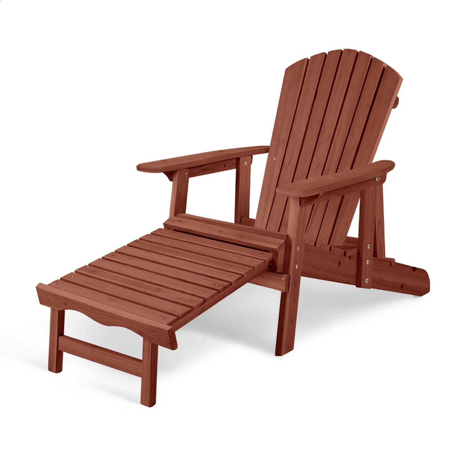1 Alfordson Outdoor Chair Wooden Adirondack w/ Ottoman Patio Beach Garden - Brown, 1 of 9