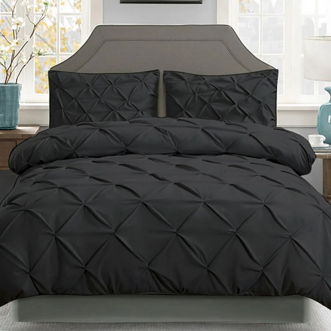 6 Giselle Bedding Quilt Cover Set Diamond Pinch  King - King Bed - Black, 6 of 6