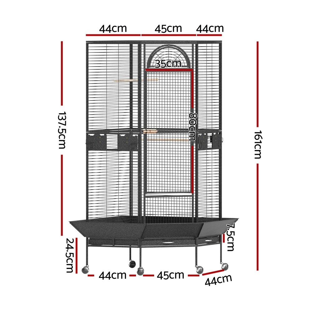 2 i.Pet Bird Cage Large Jumbo Aviary Budgie Perch Cage Parrot Stand Wheels Corner - Black, 2 of 6