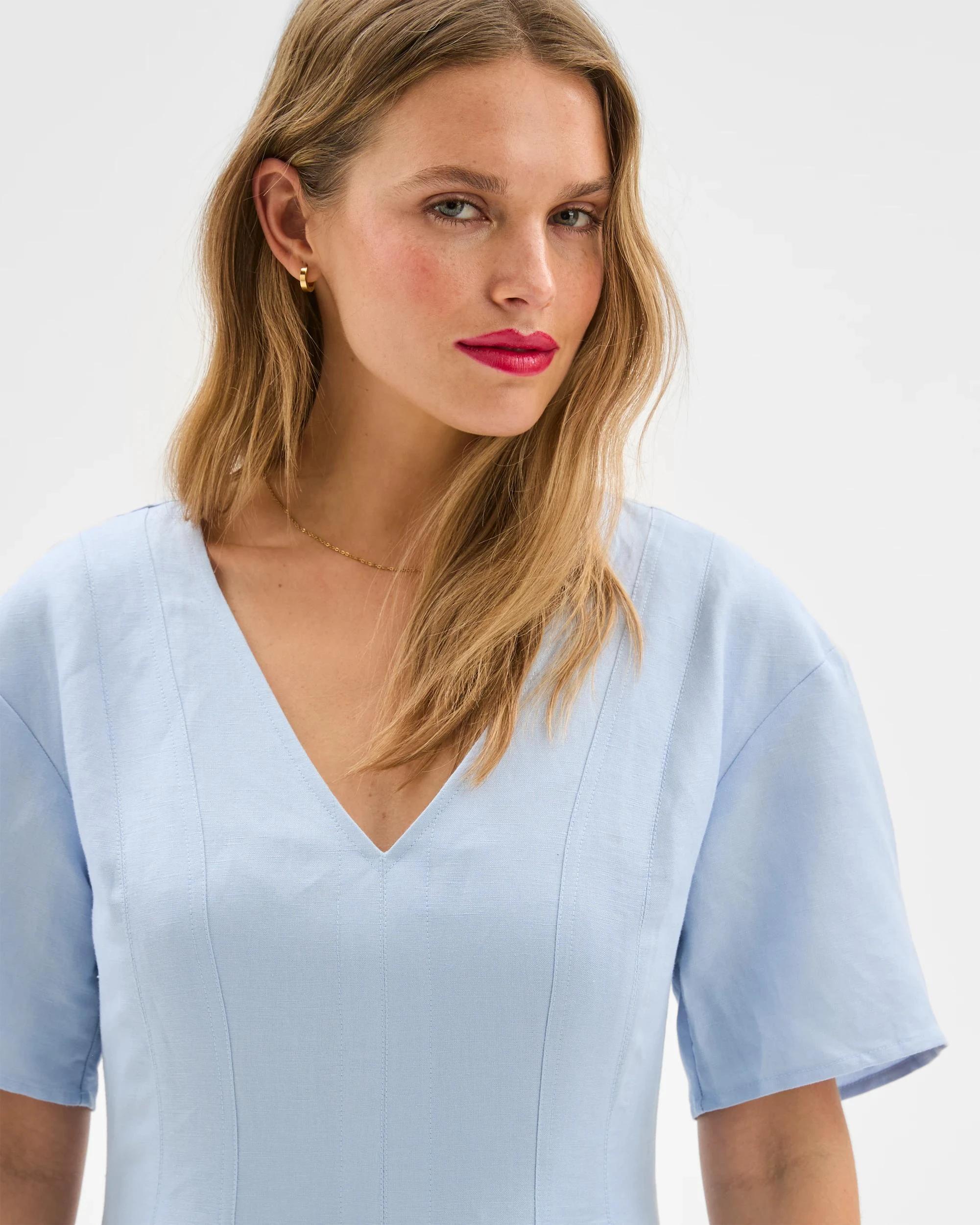 4 Lily Loves European Linen Blend Pleat Mini Dress KENTUCKY BLUE, 4 of 5