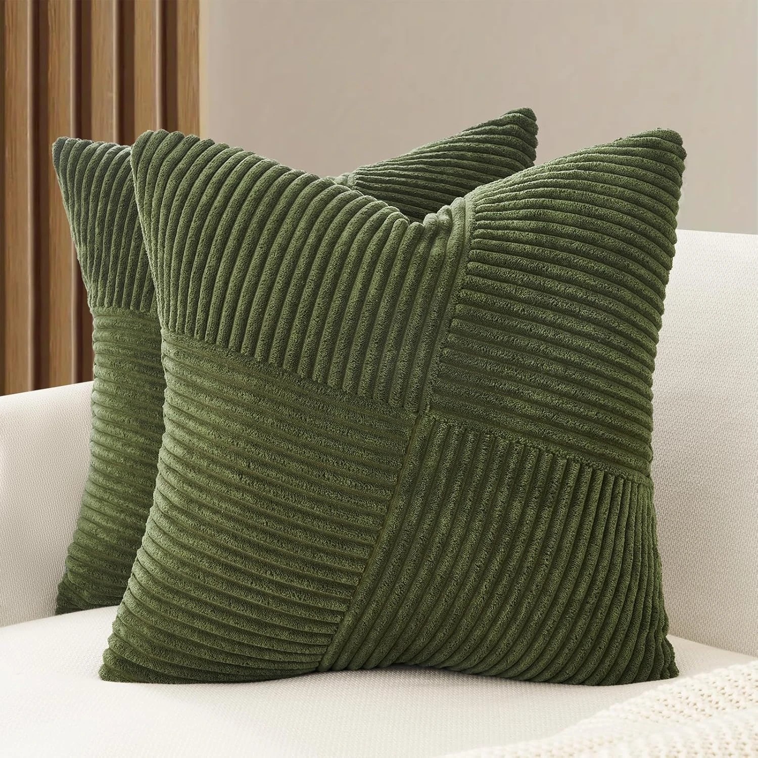 1 Gioia Casa 2-Pack Corduroy Cushion Covers Windmill Pattern 45x45cm - Olive Green, 1 of 4