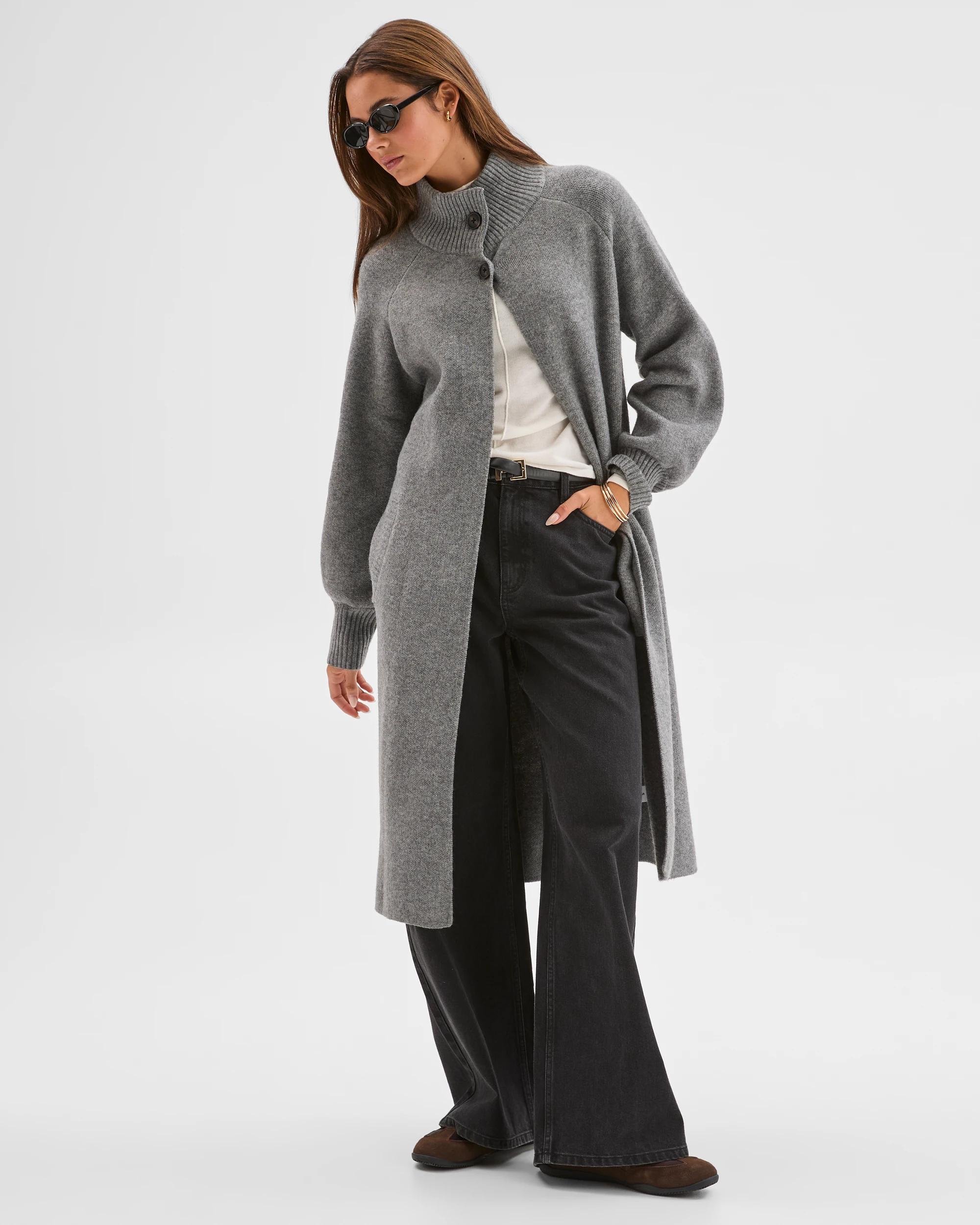 3 Lily Loves Funnel Neck Longline Cardigan GREY MARLE, 3 of 8