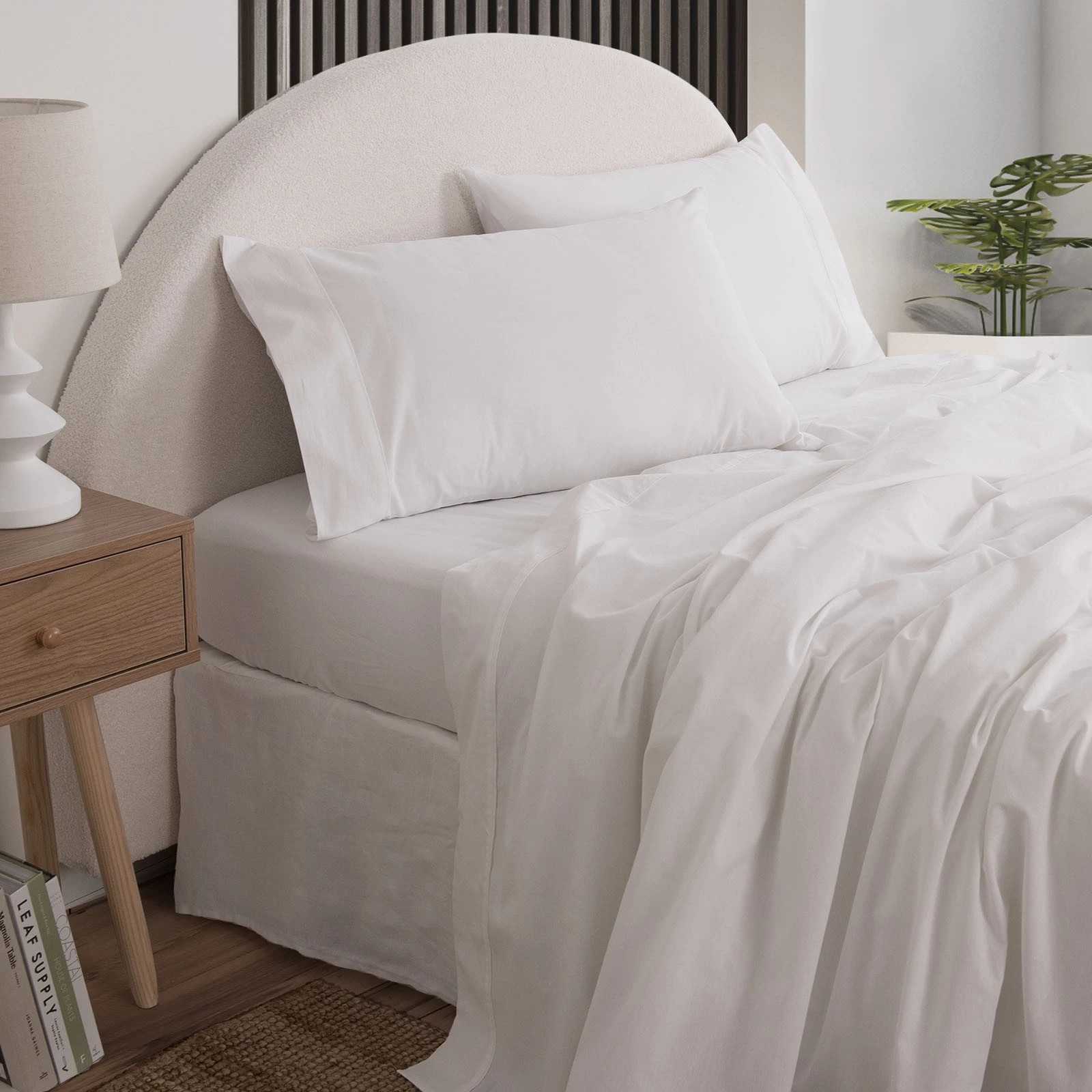 1 Royal Comfort Vintage Wash 100% Cotton Sheet Set Fitted Flat Sheet Pillowcases - King Bed - White, 1 of 9