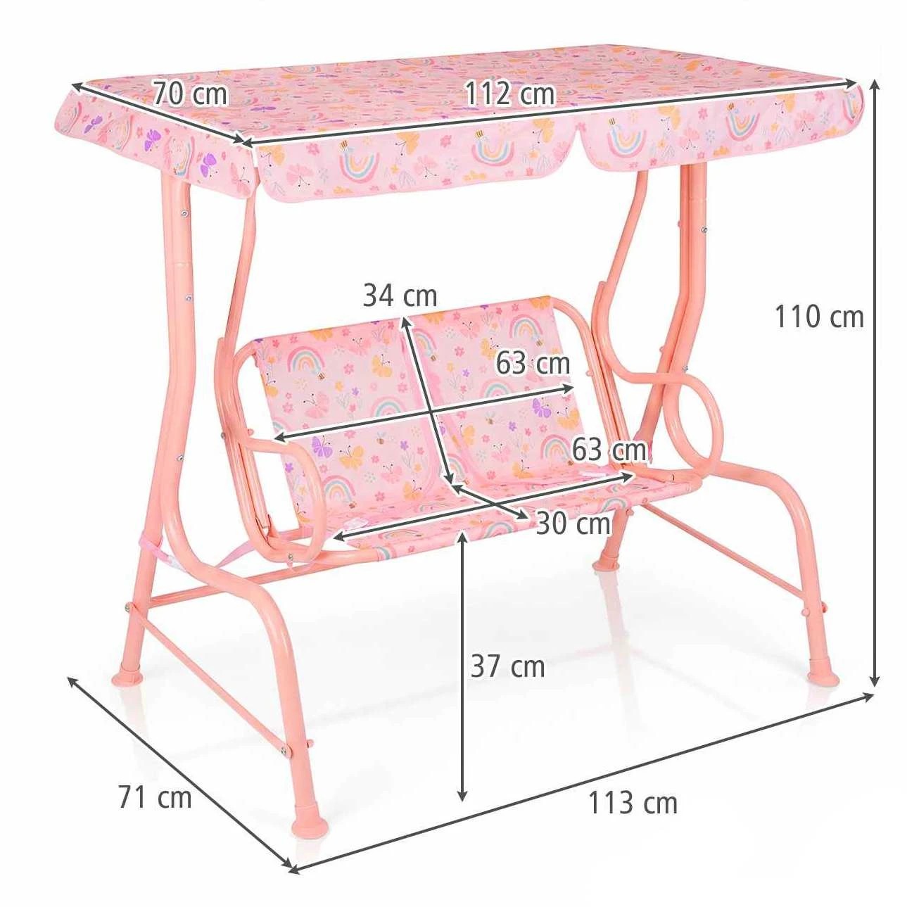 2 Costway 2-Seater Swing Bench Outdoor Hanging Swing Chair w/Adjustable Canopy & Belts - Pink, 2 of 2
