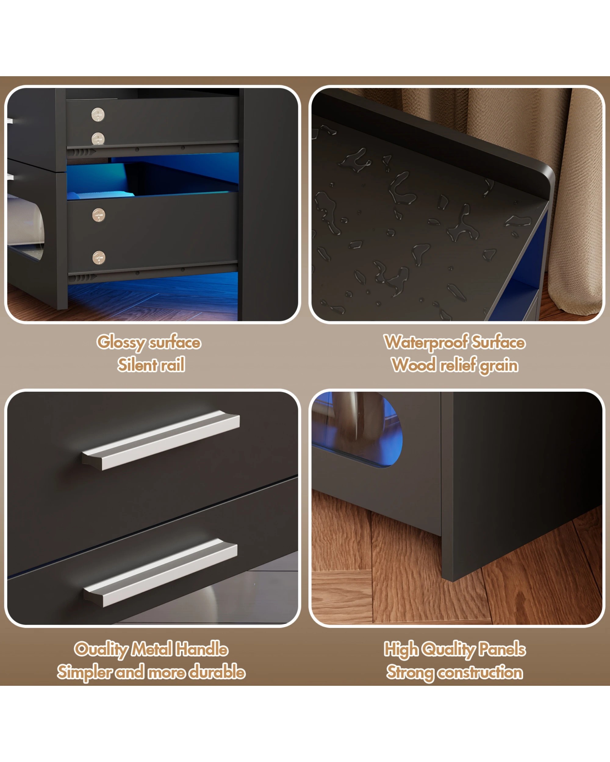 9 Advwin Bedside Table Wireless Charging Station Led Lights 2 Drawers Storage
 - Black, 9 of 9