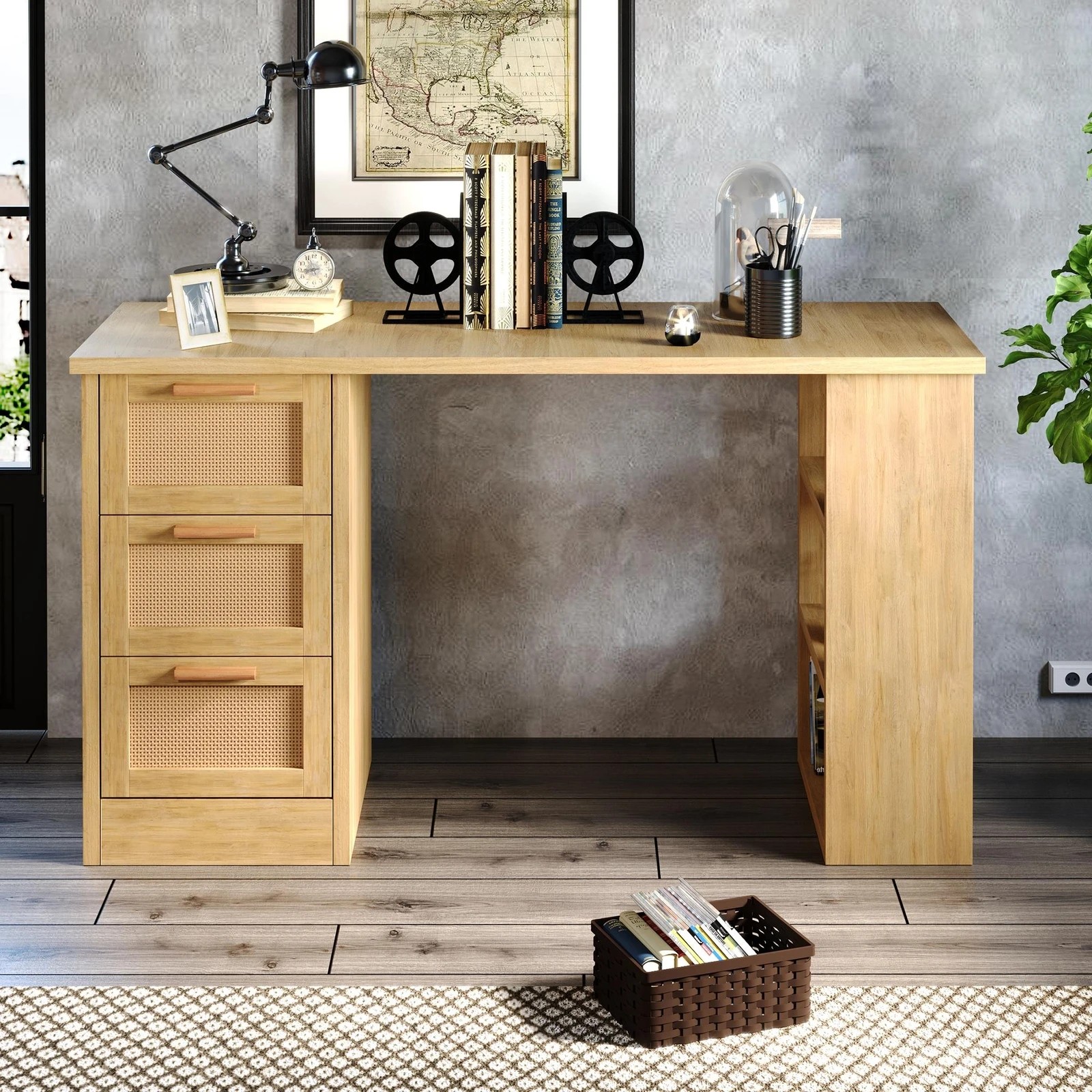 9 Alfordson Computer Desk Drawers Office Laptop PC Study Table Shelf - Oak, 9 of 10