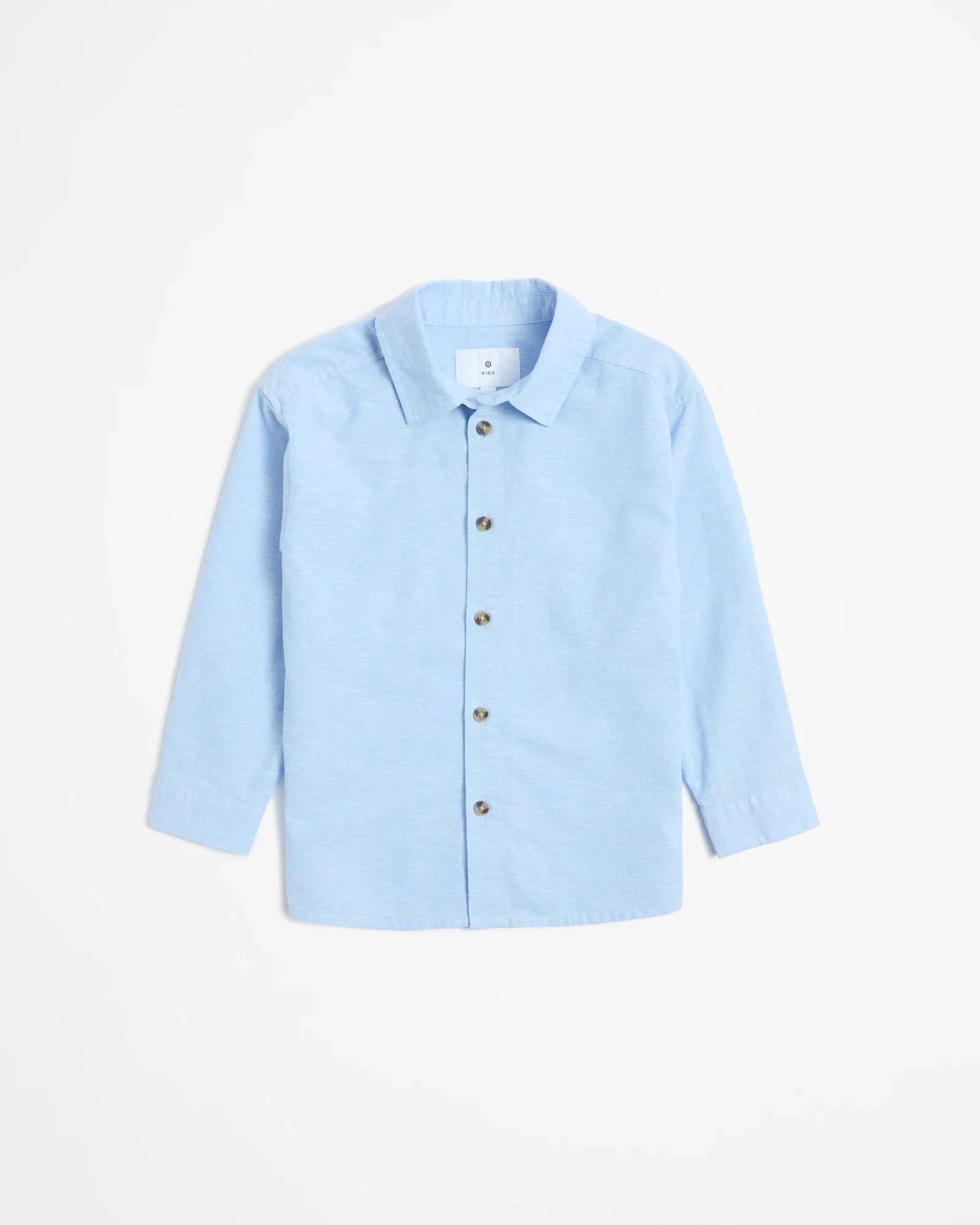 1 Target Australian Cotton Linen Blend Long Sleeve Shirt LIGHT BLUE, 1 of 3