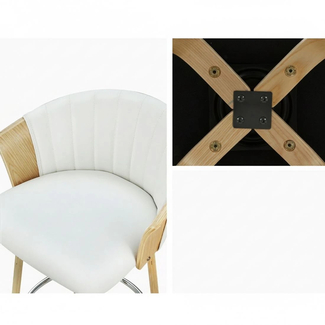 5 Artiss 2x Bar Stools Swivel Leather Chairs Wooden - White, 5 of 6