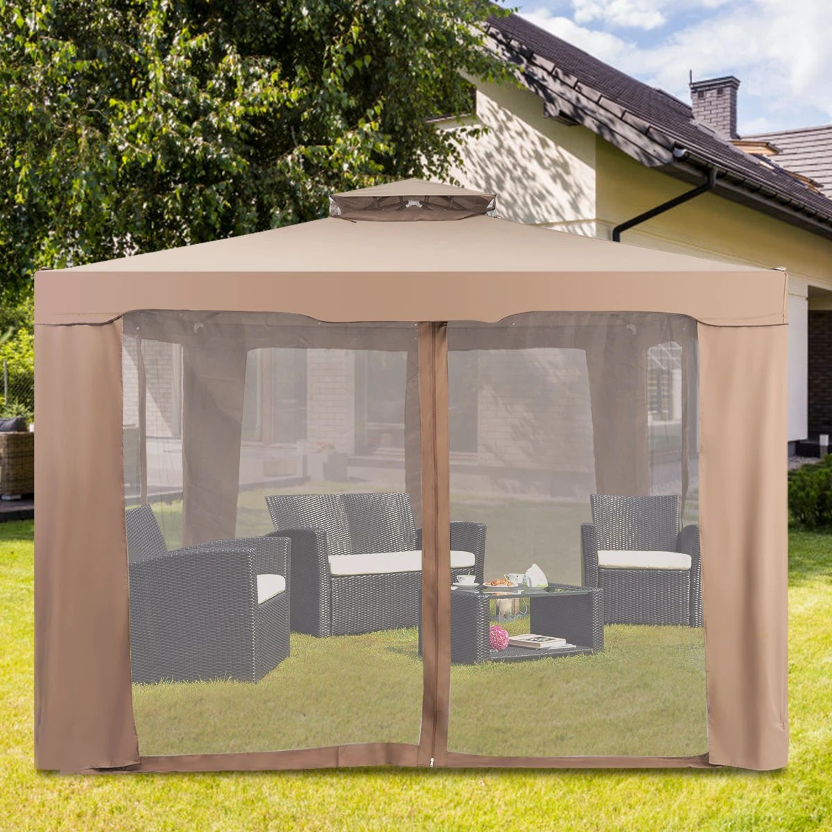 2 Costway 3X3M Outdoor Canopy Gazebo Folding Patio Canopy Tent - Brown, 2 of 2