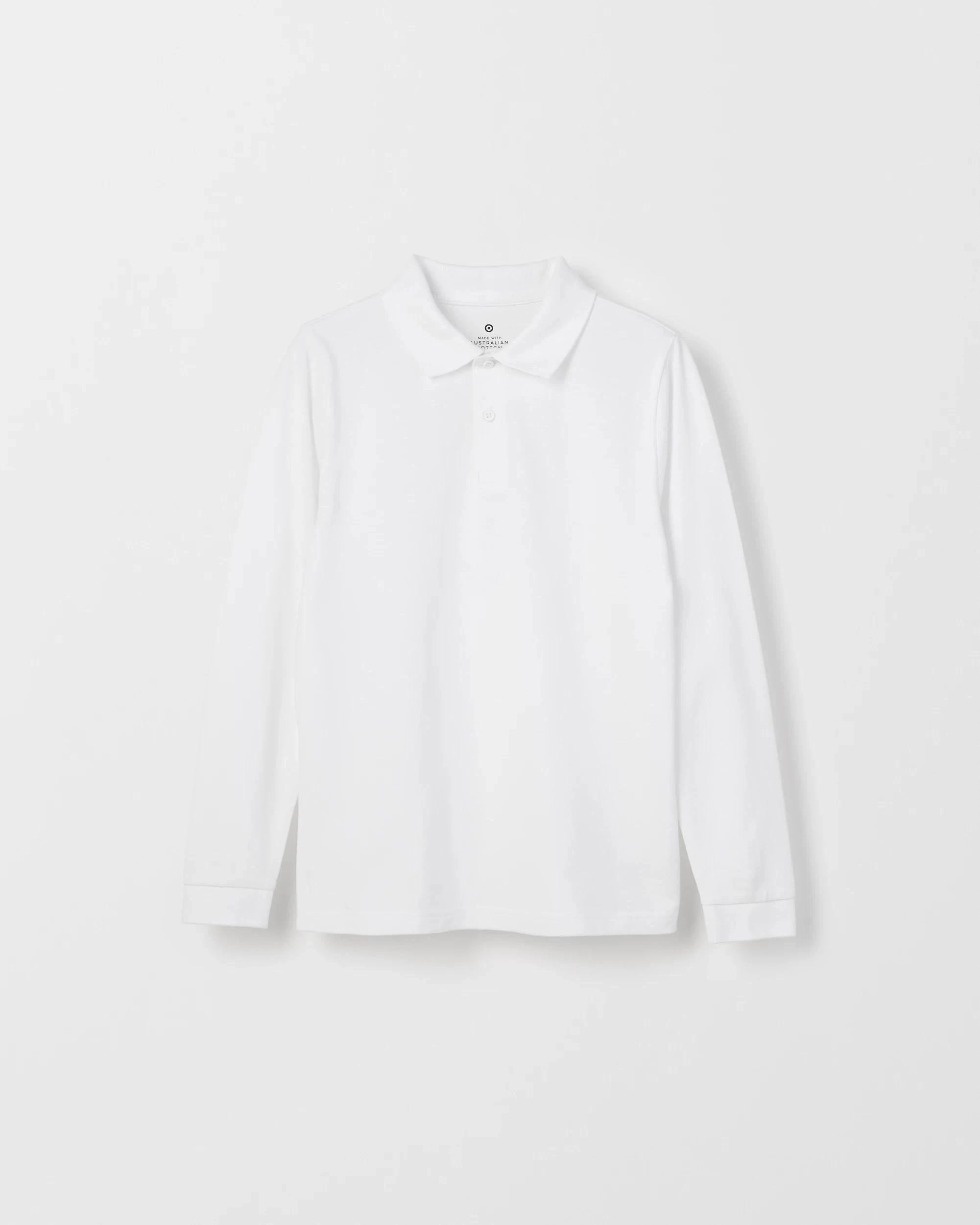 2 Target Kids Australian Cotton 2 Pack School Long Sleeve Polo Top WHITE, 2 of 3