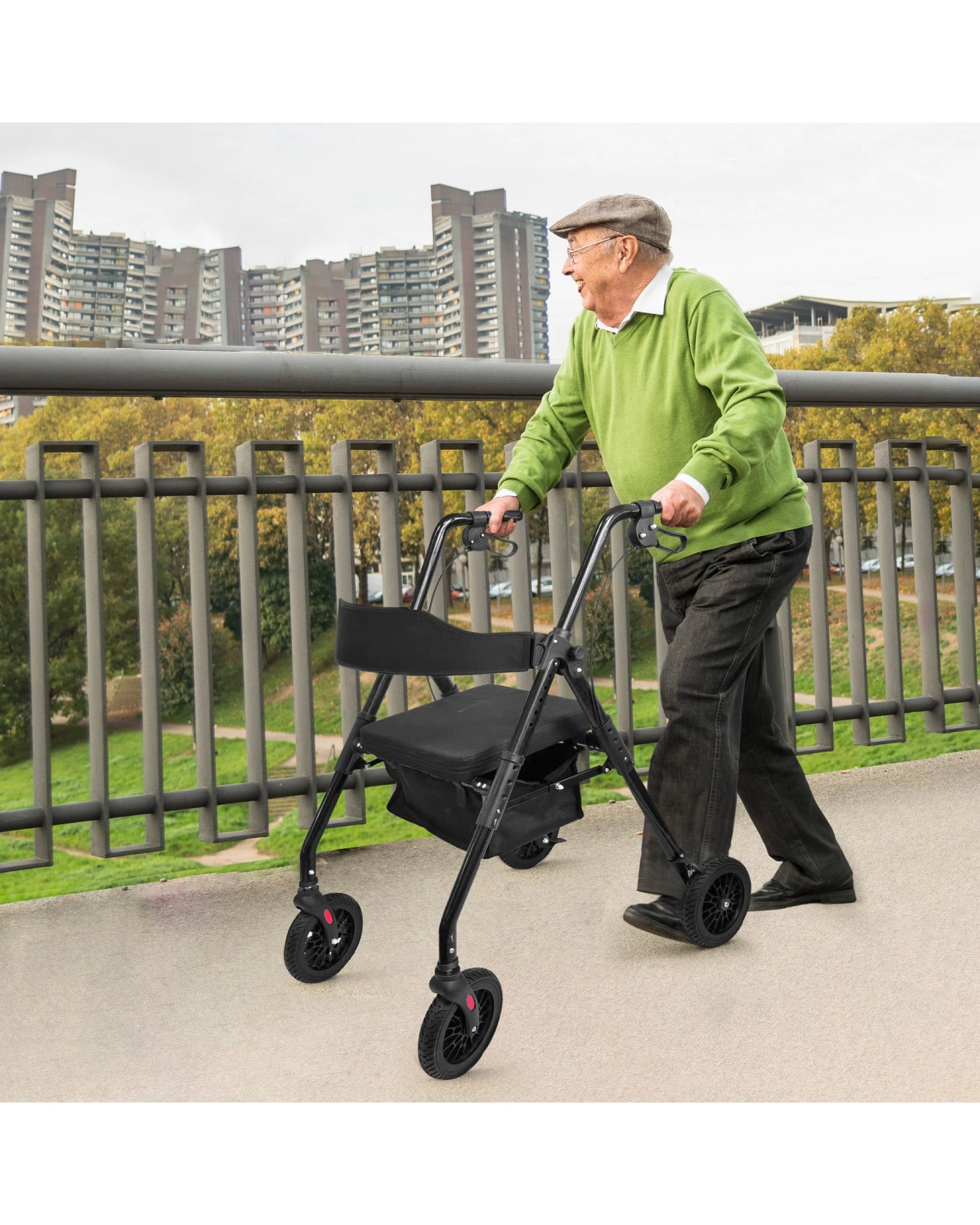 2 Orthonica Foldable Steel Rollator Walker - Adjustable Seat and Armrests, 136kg Capacity - Black, 2 of 6