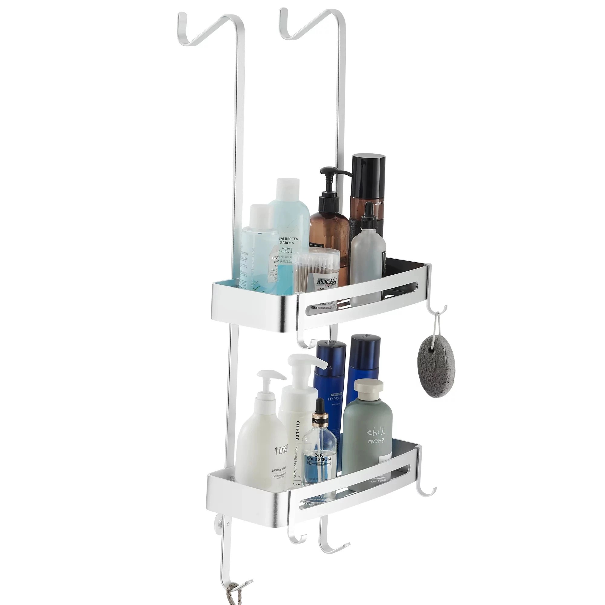 2 2 Tier Bathroom Shower Caddy Aluminium Alloy Rust Free Waterproof Bath Storage Rack Organizer - Silver - Silver, 2 of 5