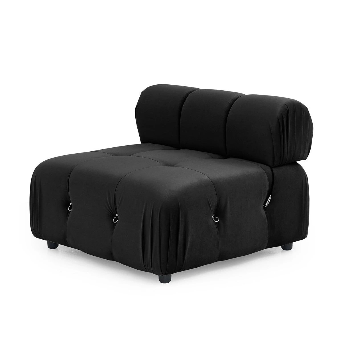 2 Foret 1pc Armless Seat Modular Extension Lounge Couch Tufted Velvet Sofa Black, 2 of 9