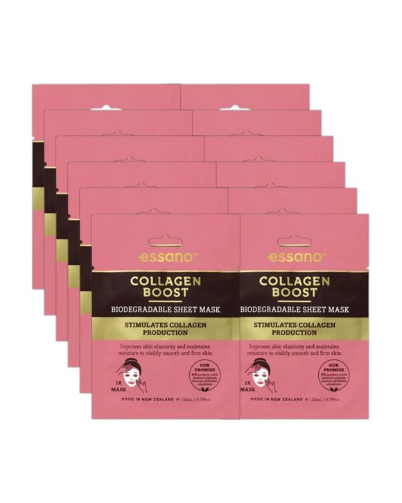 12 x Essano Collagen Boost Biodegradable Sheet Face Mask 23mL