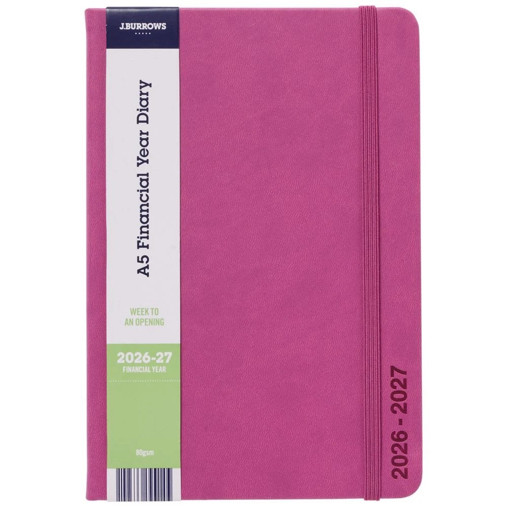 1 J.Burrows A5 Week to View PU FY26/27 Diary Pink, 1 of 6