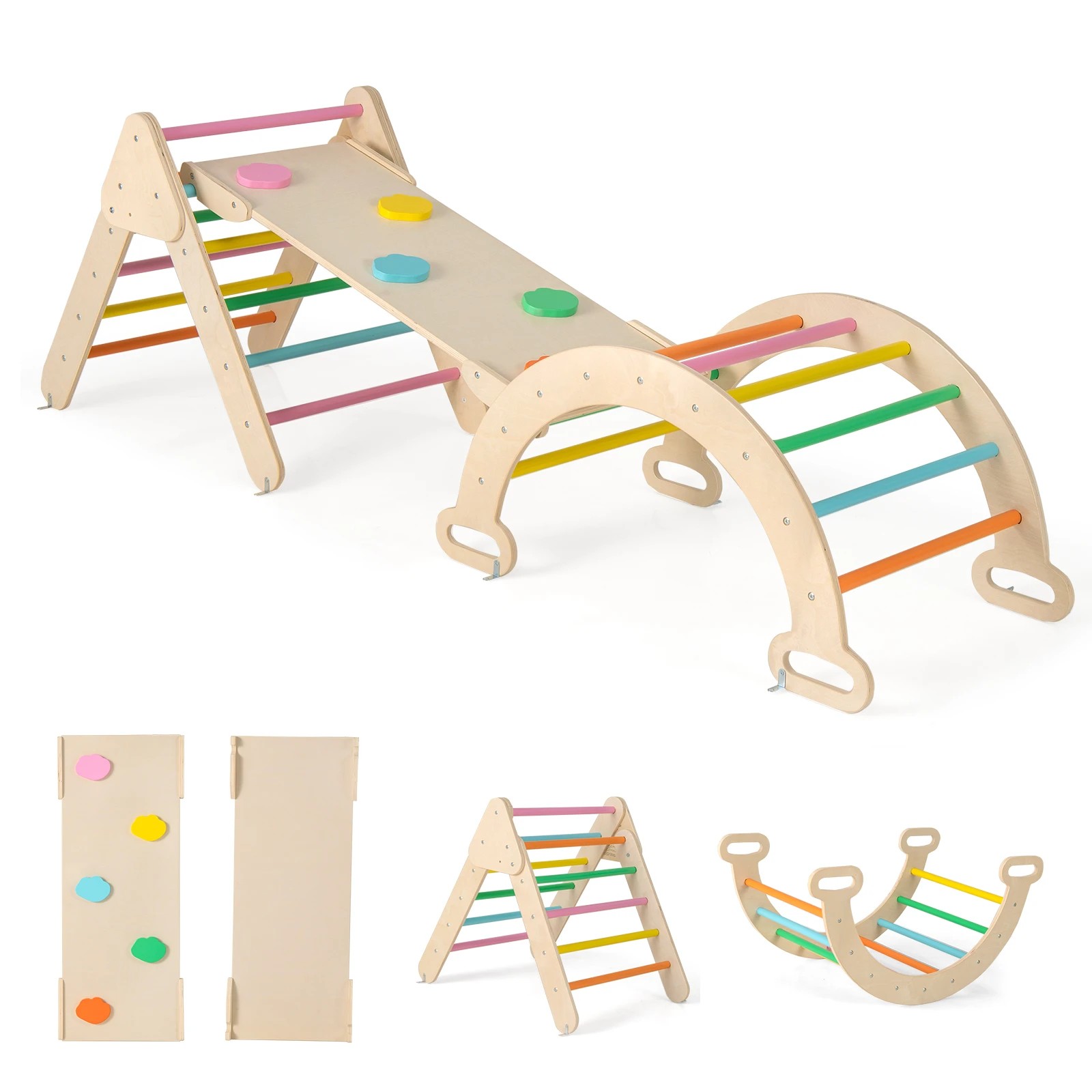 1 Costway Kids Climb Playset Wood Climbing Frame Rocking Arch Slide, 1 of 6