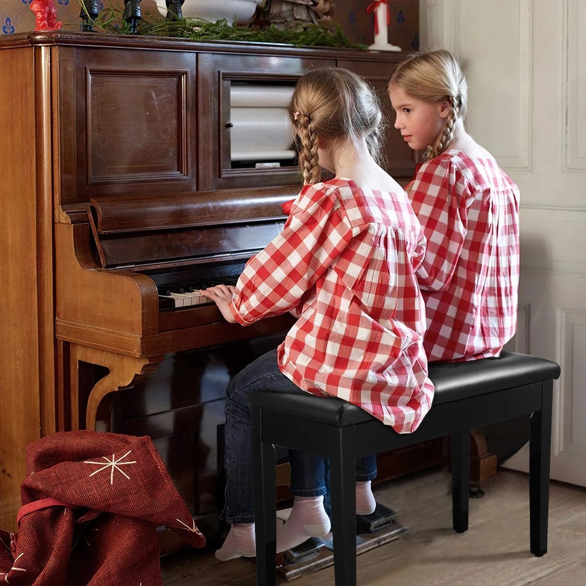 5 Melodic Wood Duet Piano Bench Keyboard Stool Seat with Storage, 5 of 6