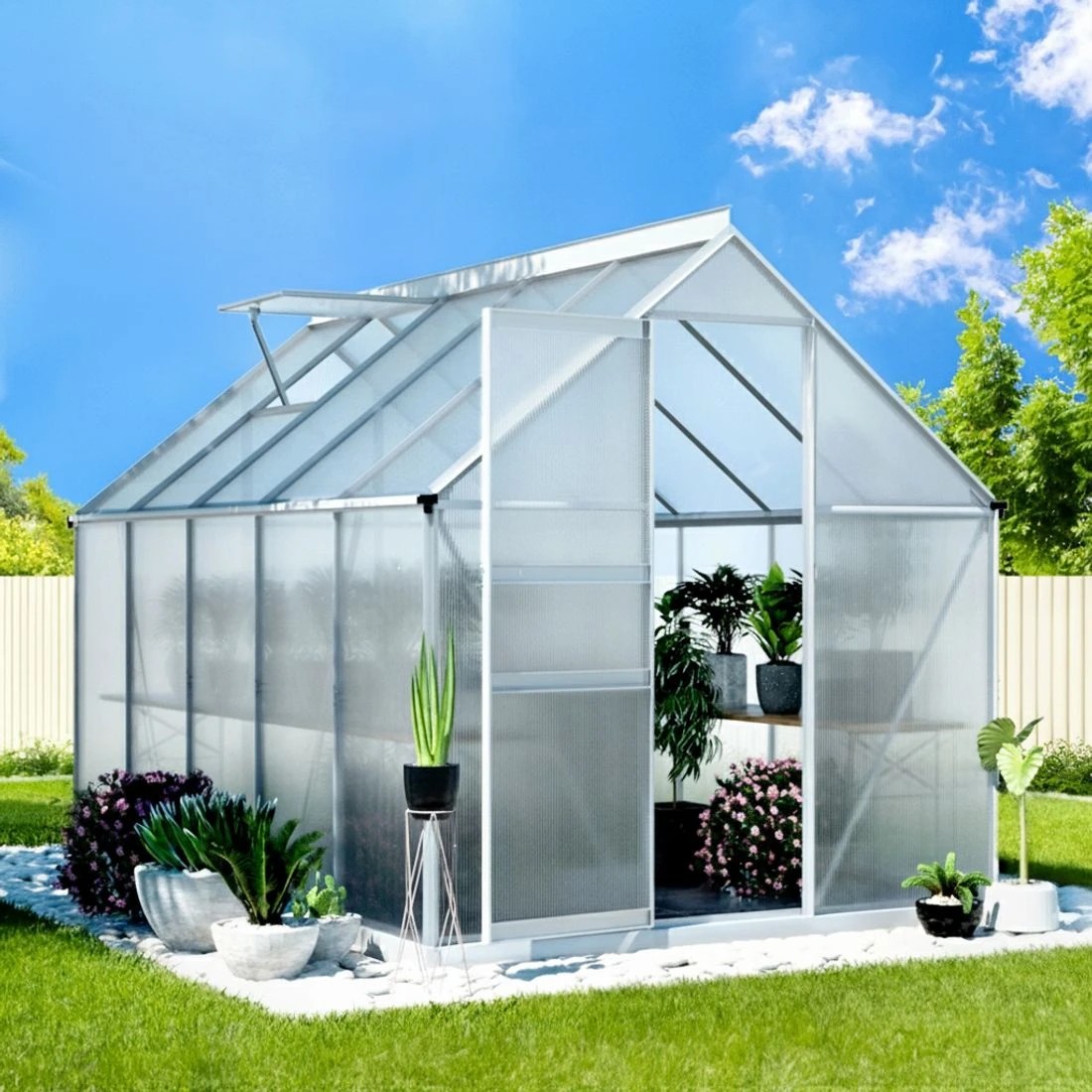 6 Green Fingers Greenhouse Aluminium Polycarbonate Premium Garden Storage Shed - Clear, 6 of 7