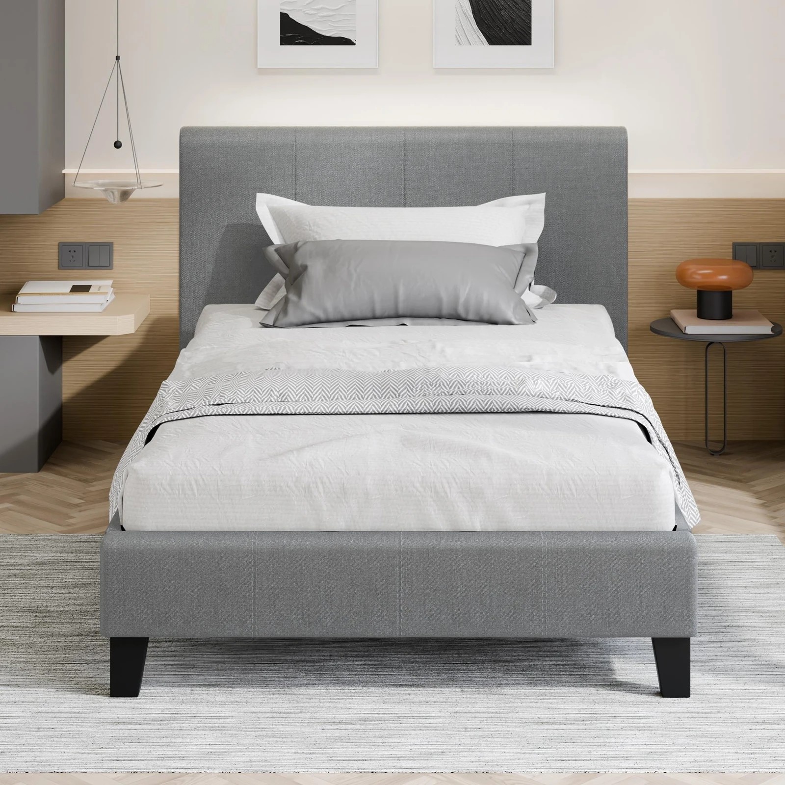 6 Alfordson Bed Frame Single Size Mattress Base Wooden Platform Fabric - Grey, 6 of 10