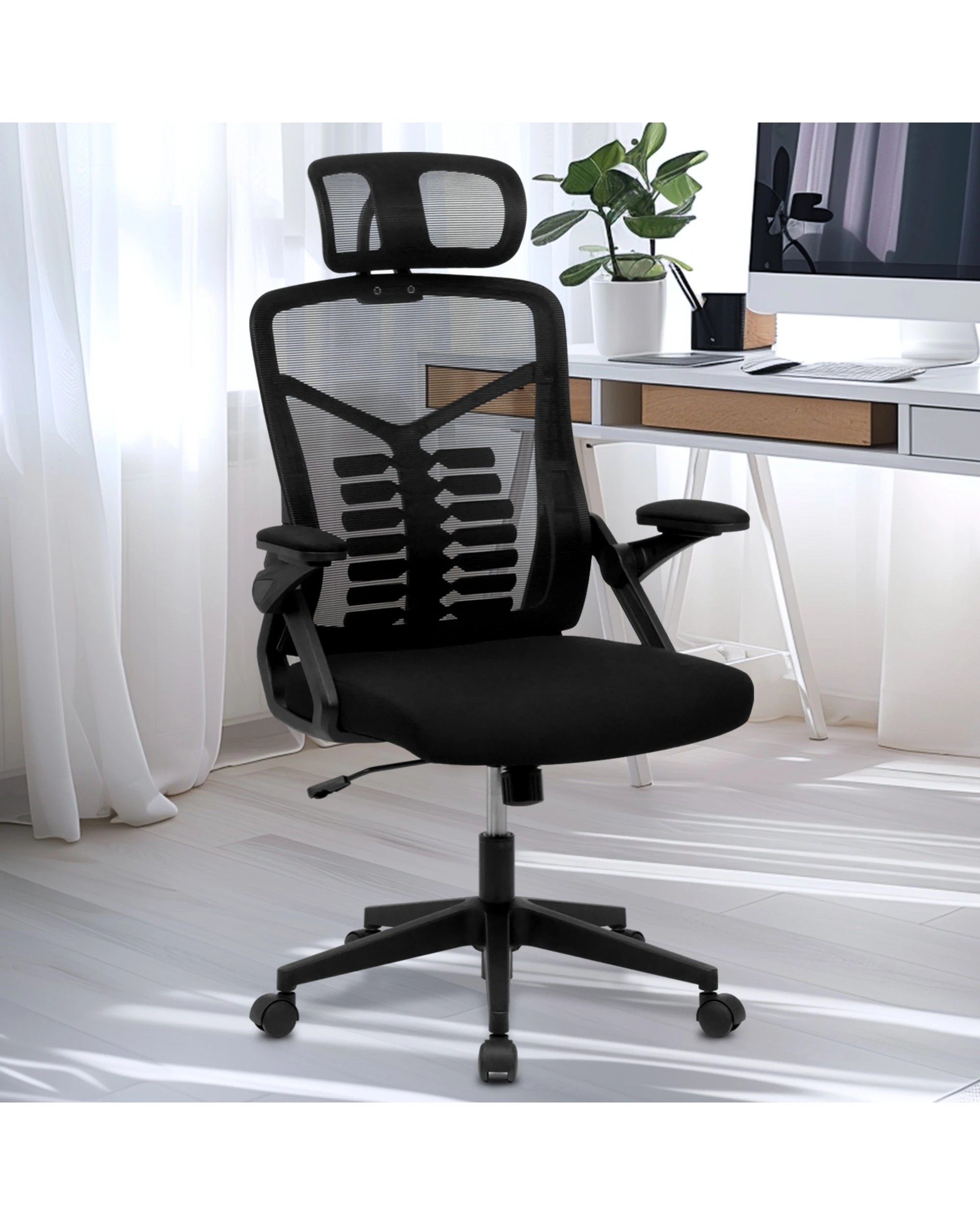 2 Advwin Ergonomic Mesh Office Chair Flip-up Armrest - Black, 2 of 8
