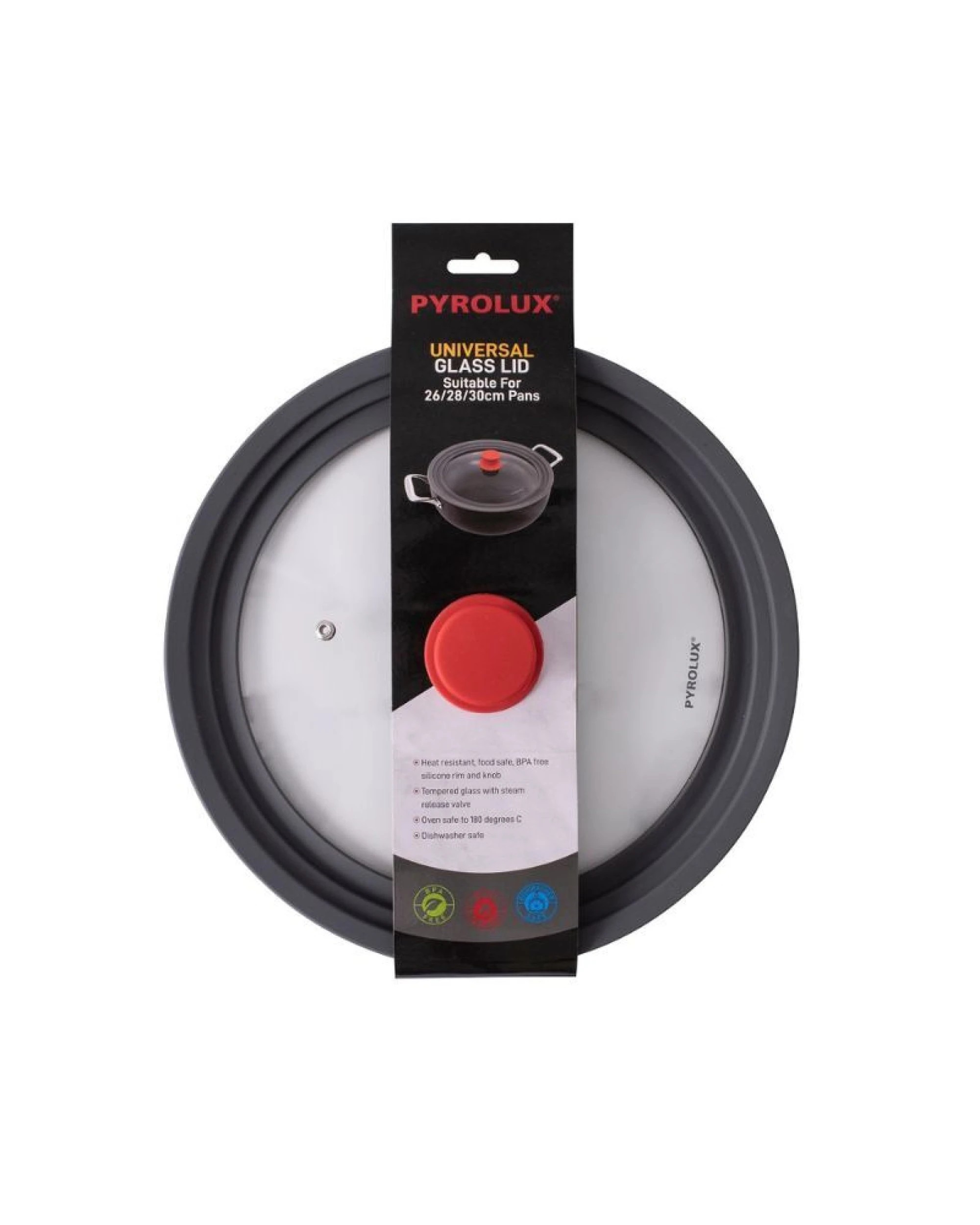 3 Pyrolux Universal Glass Fry Pan Pot Lid Fits 26/28/30cm, 3 of 4