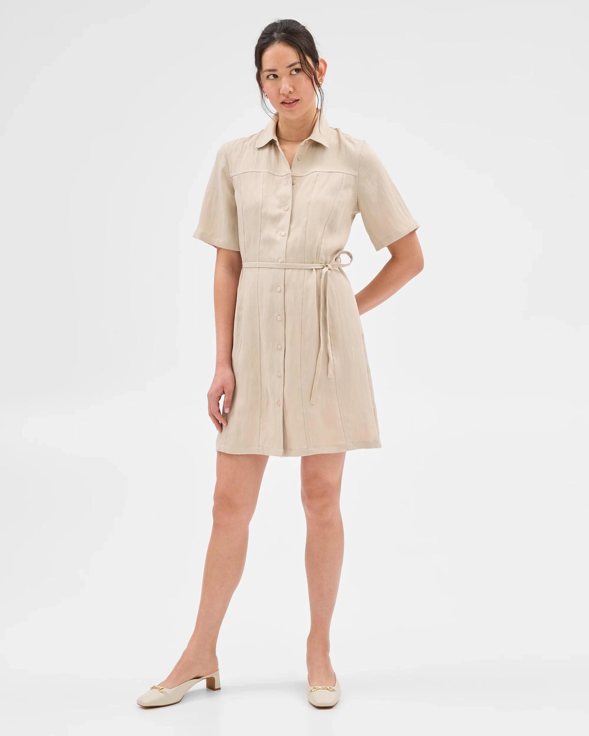2 Summer Twill Seam Detail Mini Dress - Preview SAGE, 2 of 9