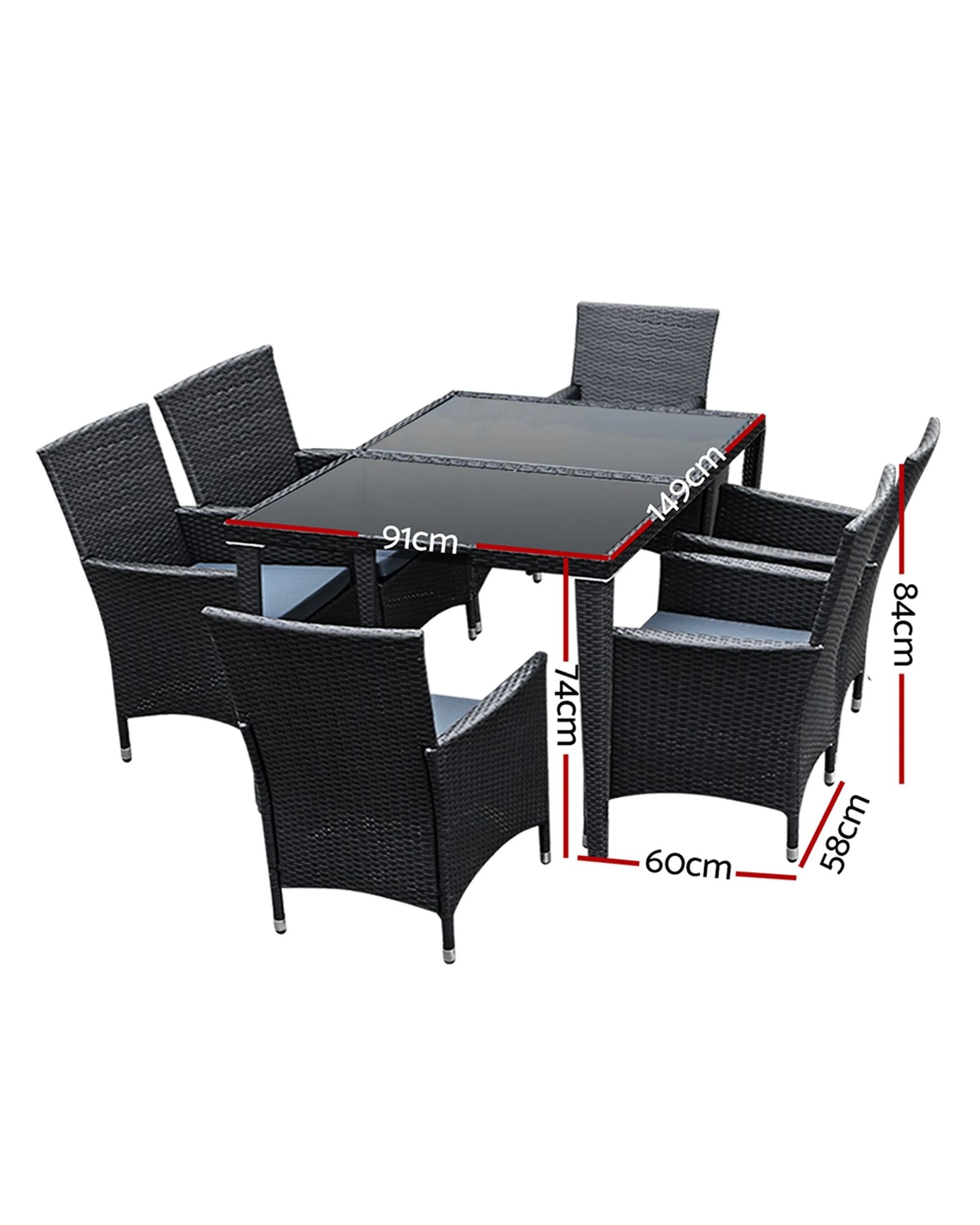 2 Gardeon Outdoor Dining Set 7 Piece Wicker Lounge Setting - Black, 2 of 7