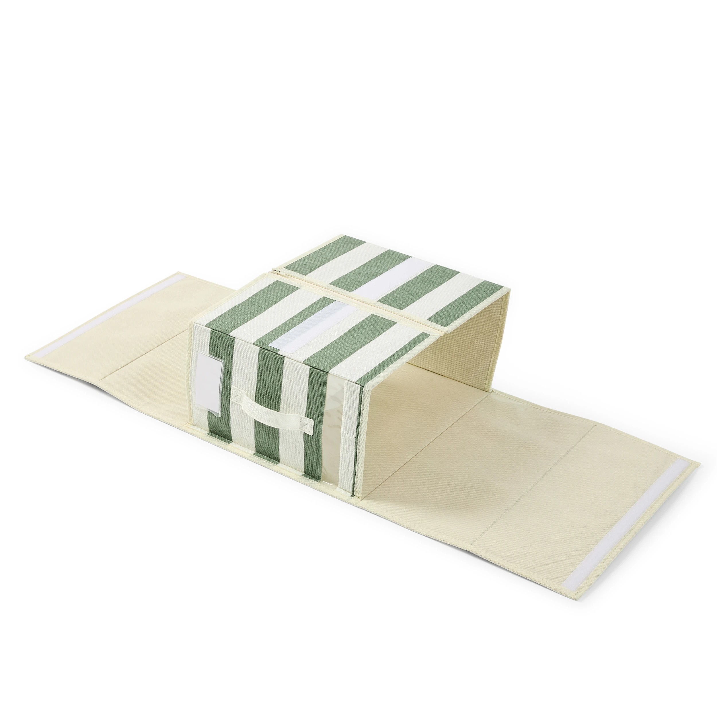 4 Linen Look Bed Linen Box - Large, Green Stripe, 4 of 10