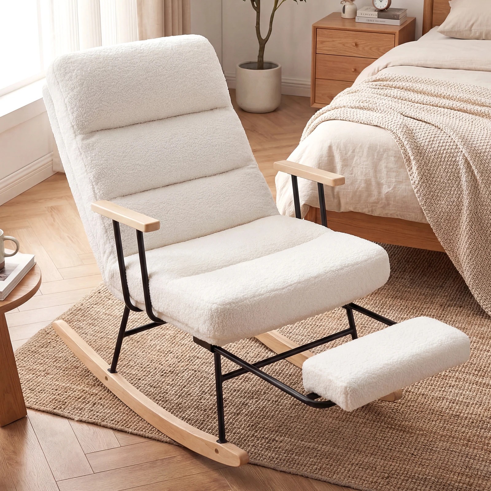 9 Advwin Rocking Chair with Footrest Nursery Cushion Armchair with High Backrest Reading Chair, 9 of 10