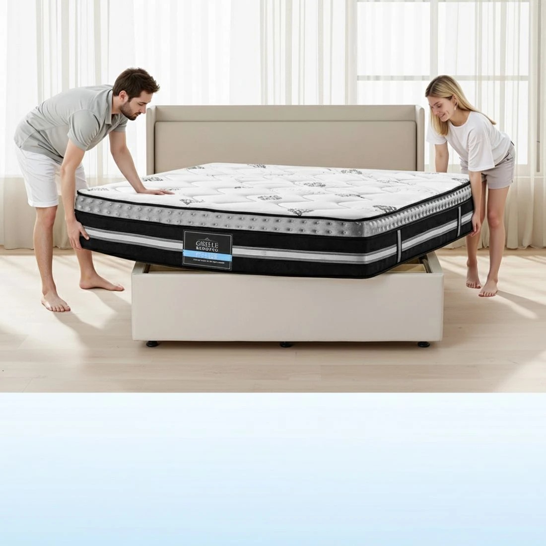 8 Giselle Bedding King Mattress 35cm Bed in a Box Pocket Spring Gel Memory Foam - King Bed - Multi, 8 of 10