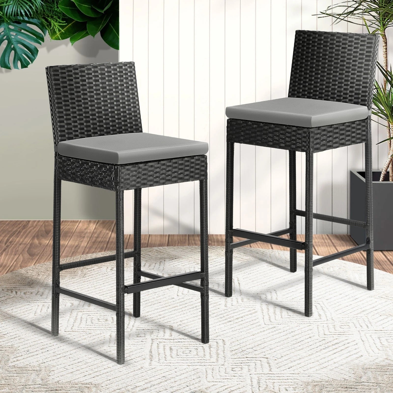 3 Livsip Outdoor Rattan Bar Stools Patio Dinning Chairs Cafe Garden Furniture 2X - Black, 3 of 3