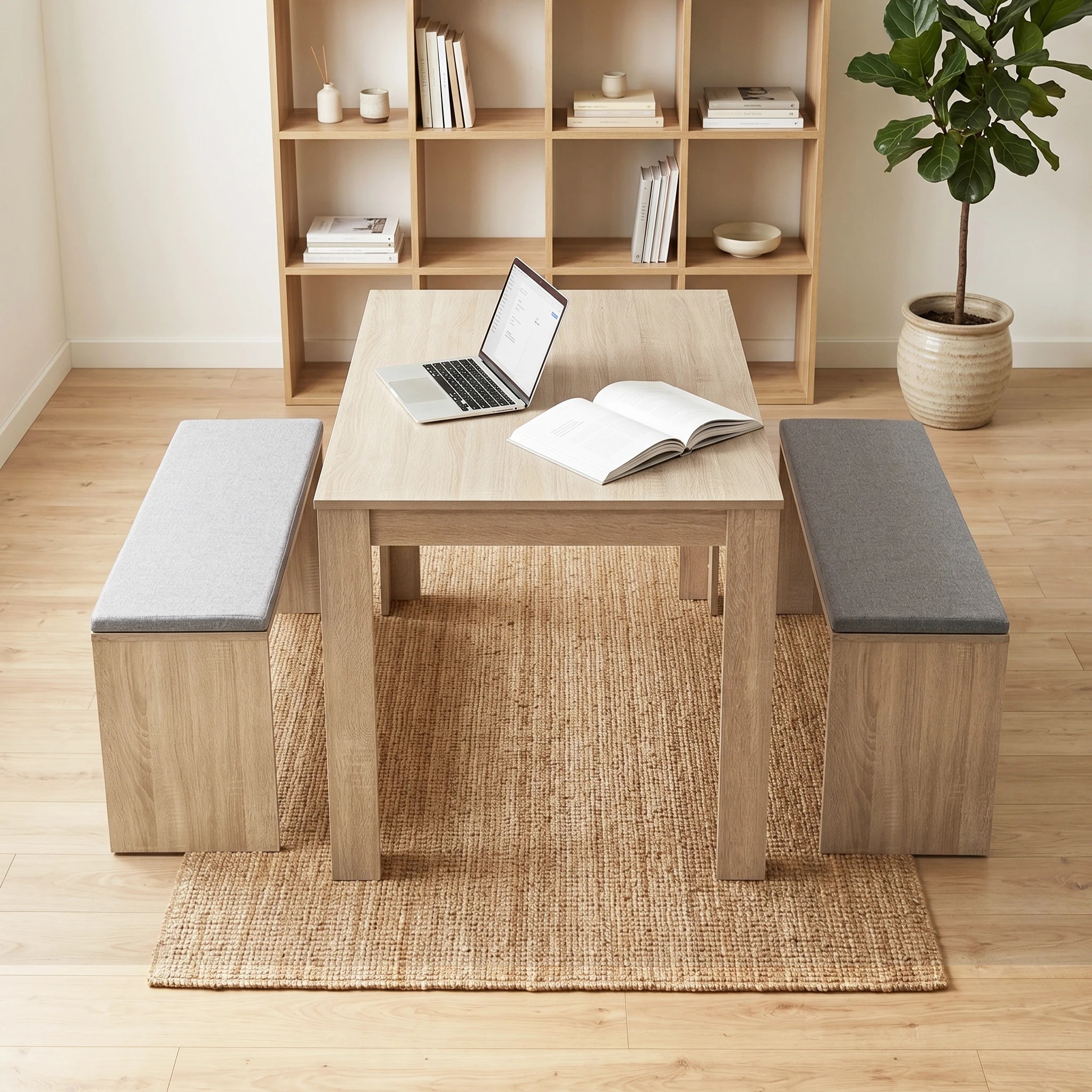 4 Artiss Dining Table and Chairs Set of 3 Bench Kitchen Furniture - Natural, 4 of 10