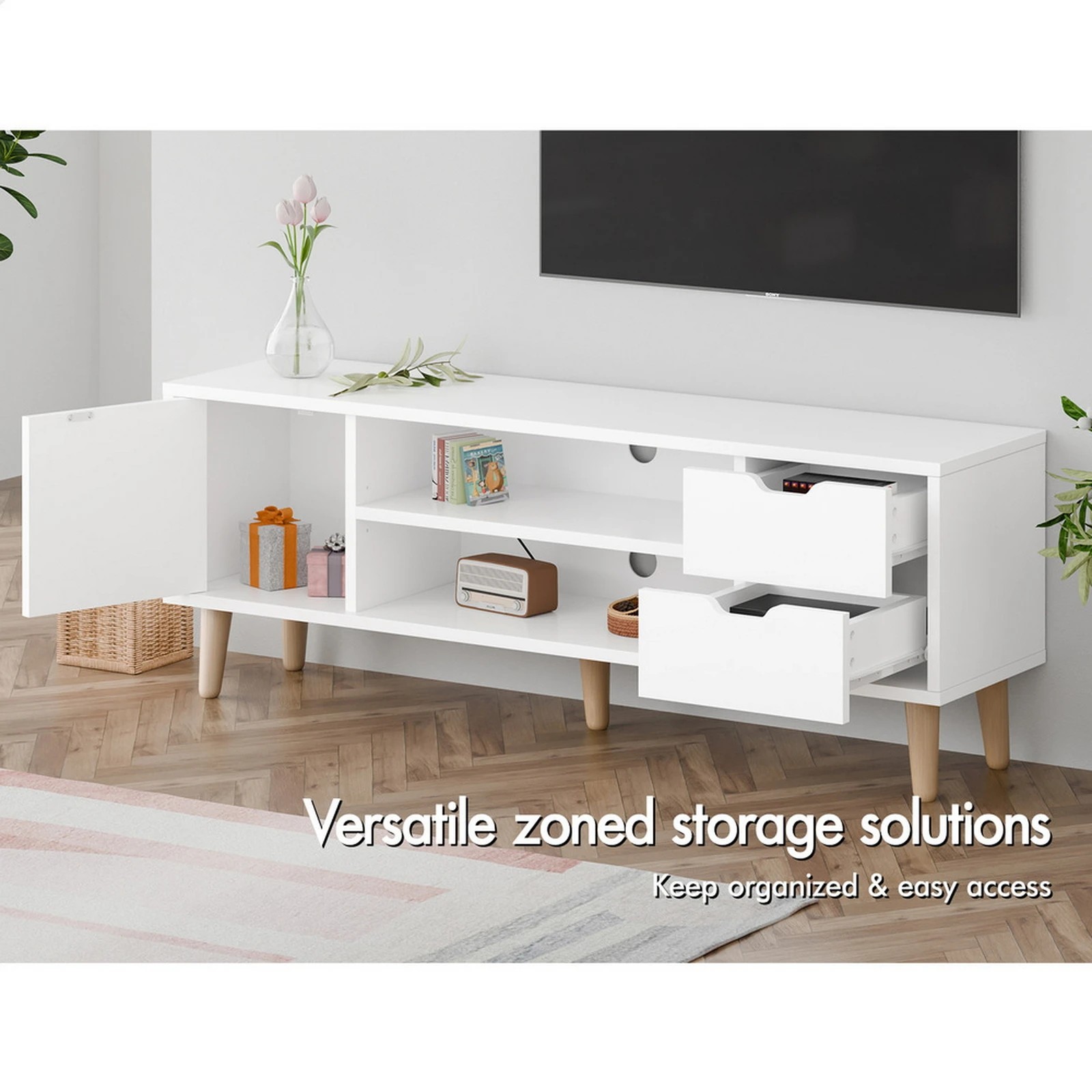 3 Alfordson Entertainment Unit 120cm TV Cabinet Stand Storage Drawer - White, 3 of 9