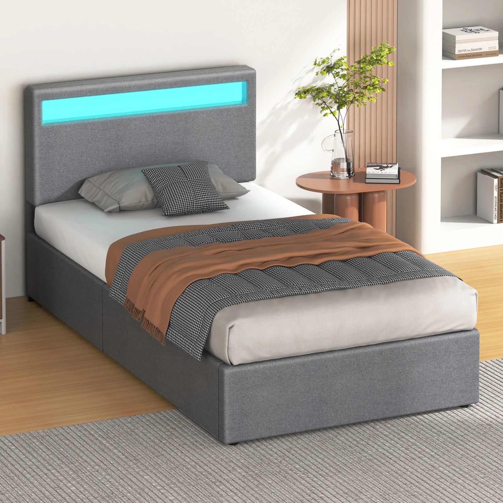 6 Alfordson Bed Frame Single Size RGB LED Gas Lift Storage Base Luchino - Grey, 6 of 10