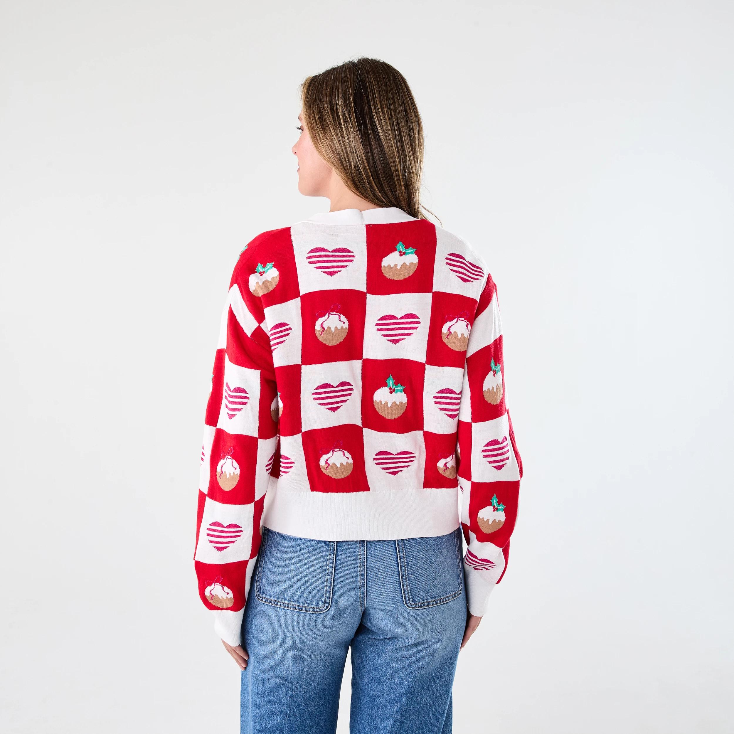 3 Tie Front Christmas Cardigan PUDDING STRAWBERRY, 3 of 6