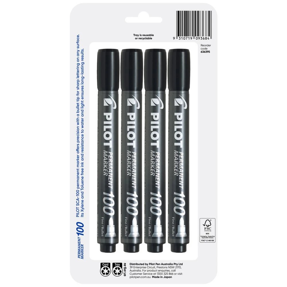 2 PILOT SCA100 Permanent Marker Bullet 1mm Black 4 Pack, 2 of 6